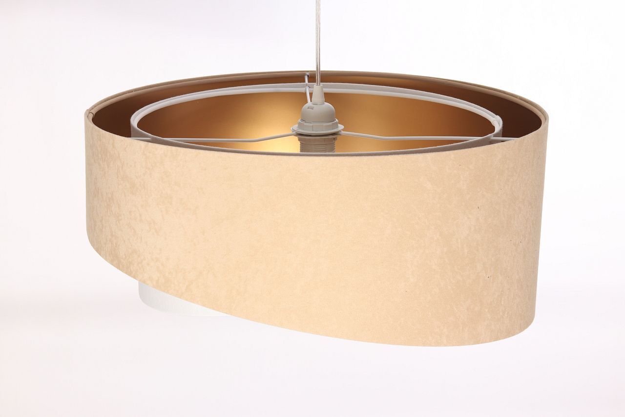 Hängeleuchte Stoff Beige Gold E27 rund Ø 50 cm Velours Optik