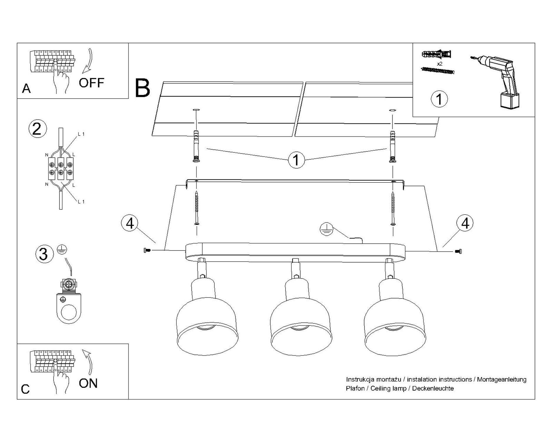 deckenlampe, Spotlights, Dreifach-Lampe, Montage, Halterung