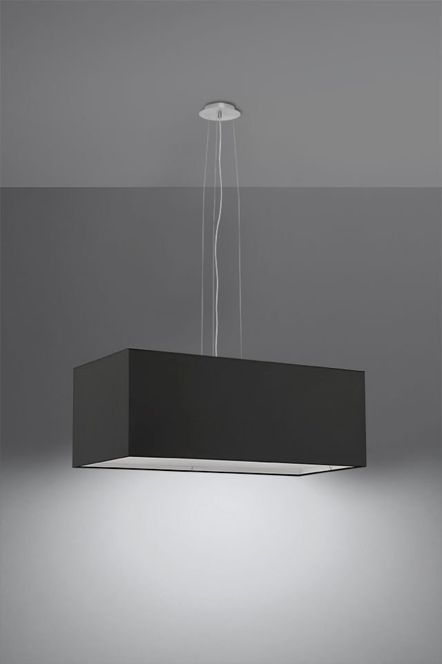 Hängelampe Schwarz Stoff Glas eckig B: 80 cm Modern