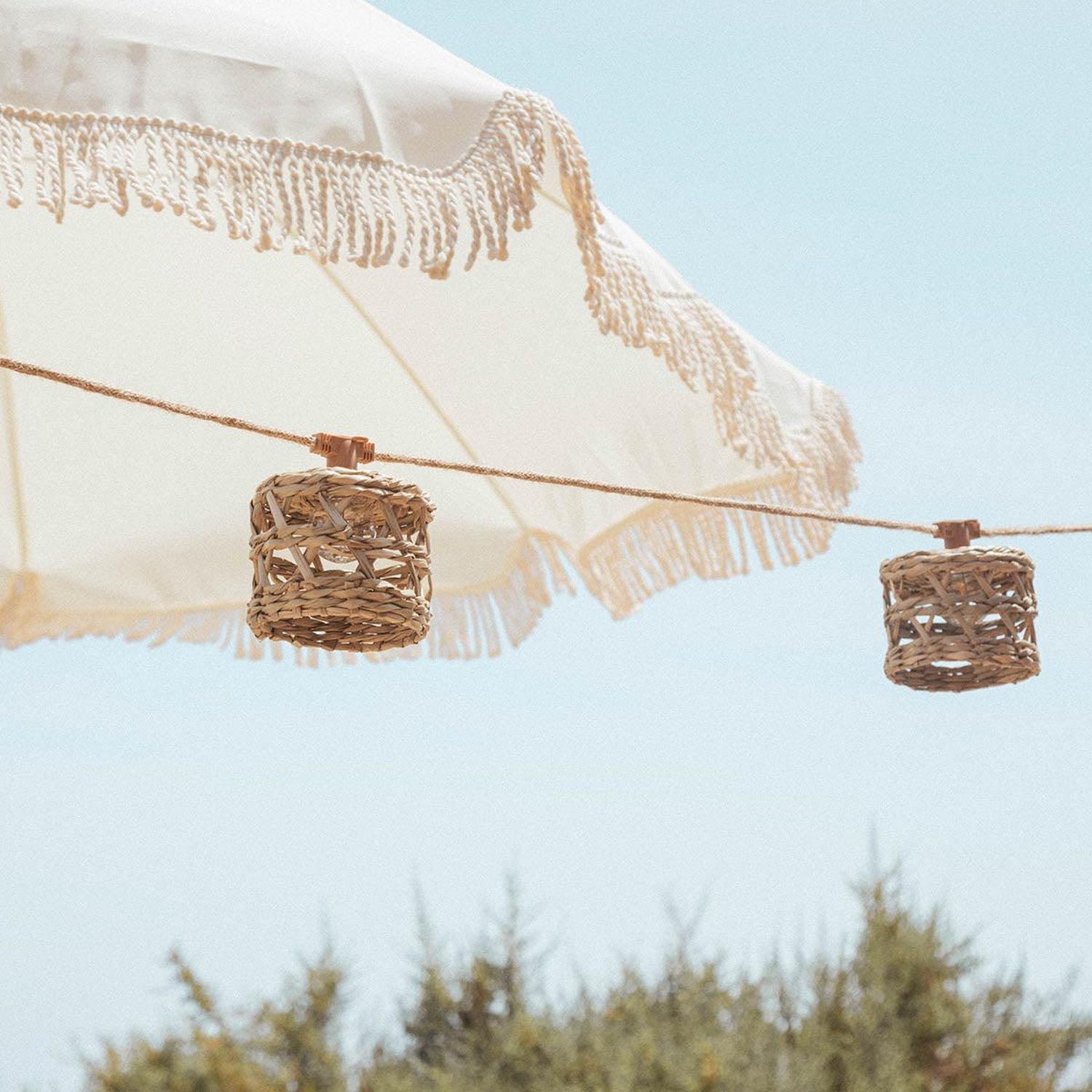 LED Lichterkette Solar 5 m IP44 Jute Seegras 2700 K Outdoor Kunst, Kunsthandwerk