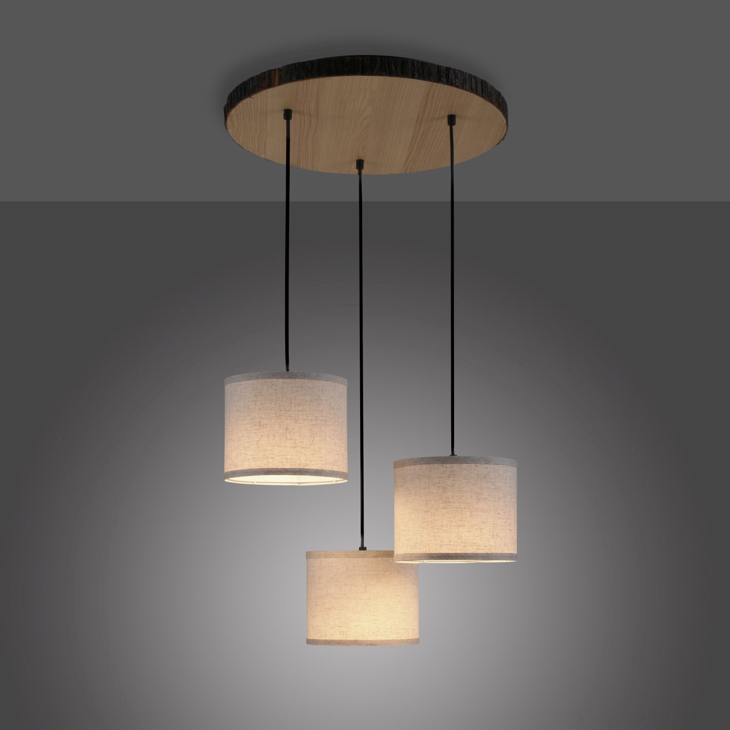 Hängelampe 3-flammig Holz Stoff B:52 cm E27 blendarm Lampe, Kronleuchter, Deckenleuchte
