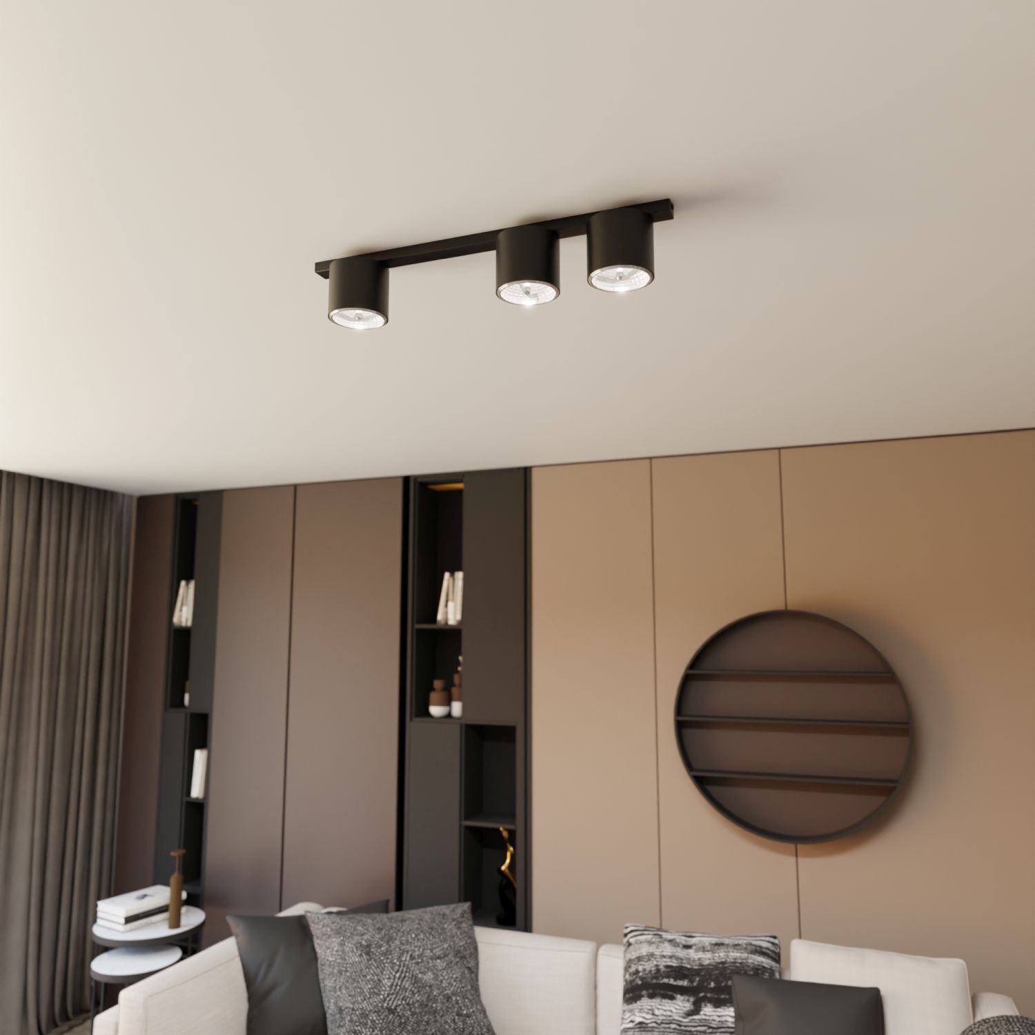 Deckenlampe Metall 70 cm lang Schwarz 3-flammig GU10 AR111