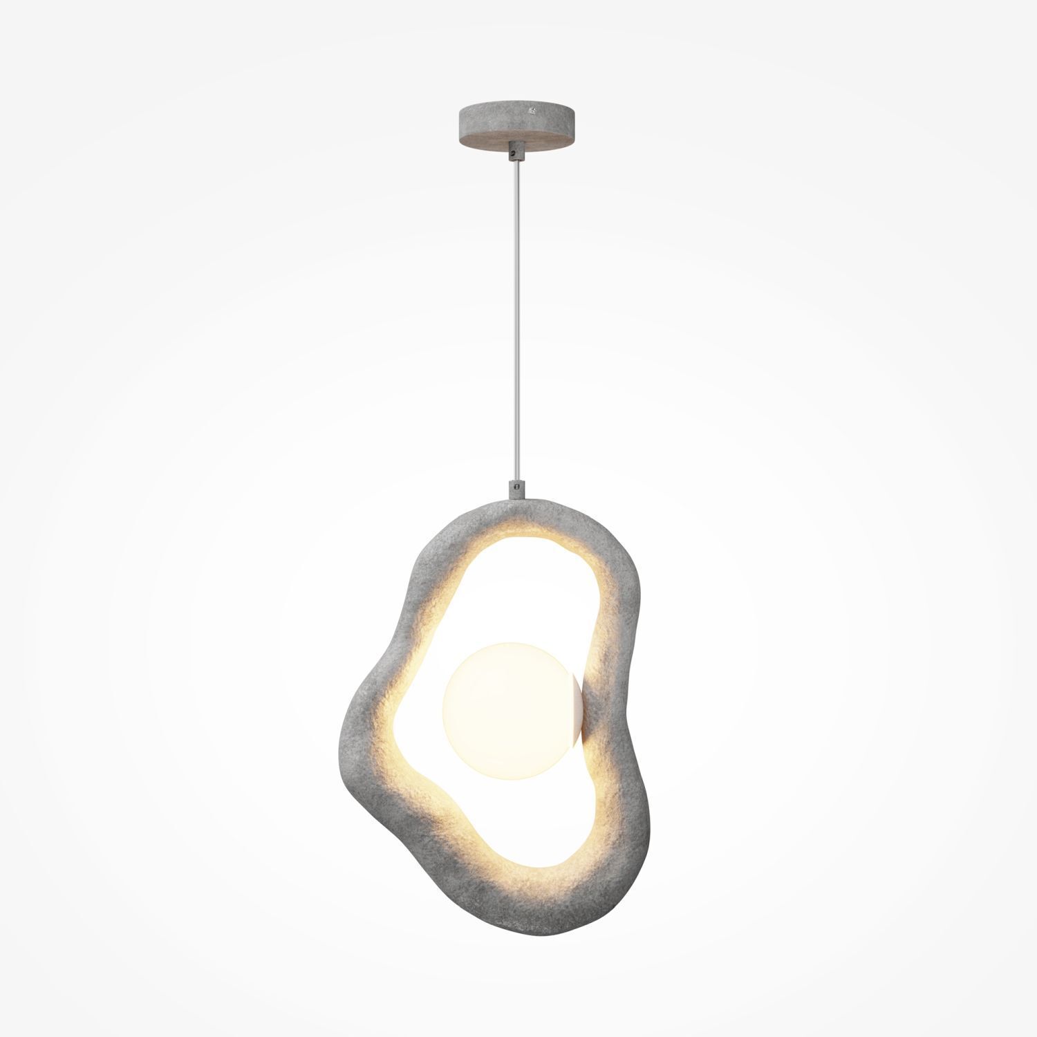 Moderne Pendelleuchte Beton Glas L:27,5 cm G9 blendarm Hängelampe, Betonoptik, LED-Lampe, Kugellicht, Moderne Leuchte
