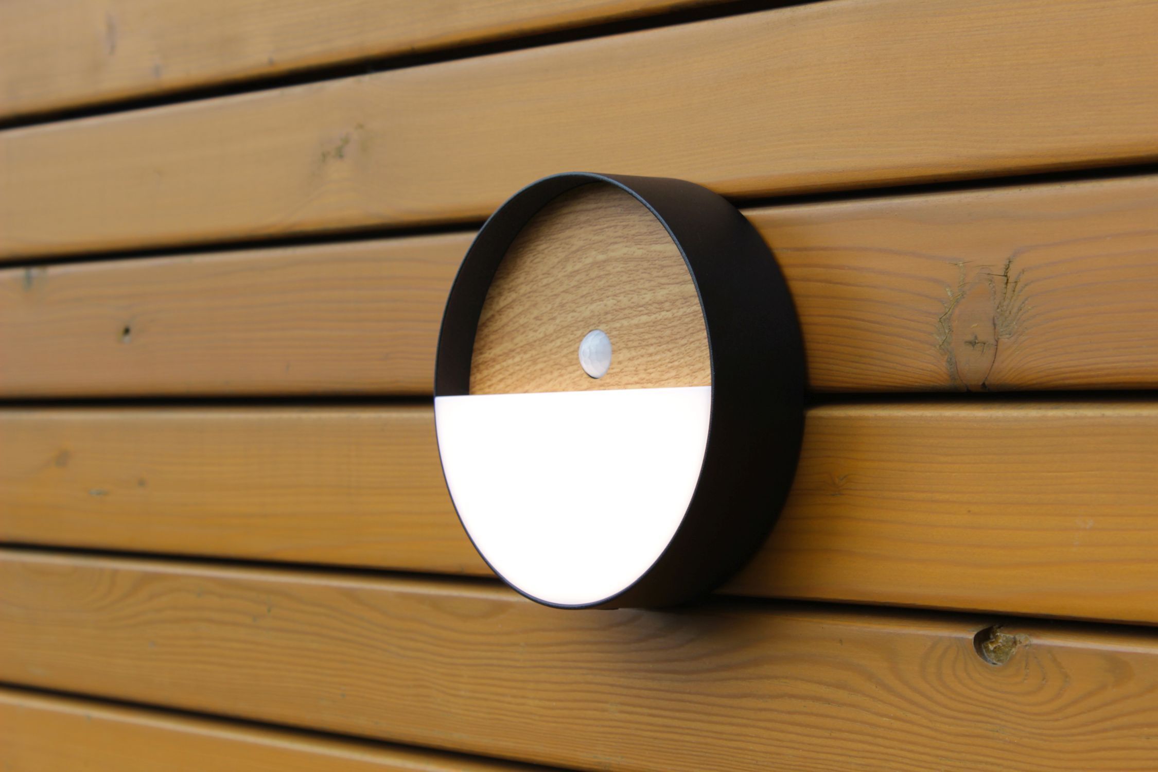 LED Wandlampe Bewegungsmelder dimmbar Akku Ø15 cm Natur Innenarchitektur, Holz, Hartholz, Photographie, Loch