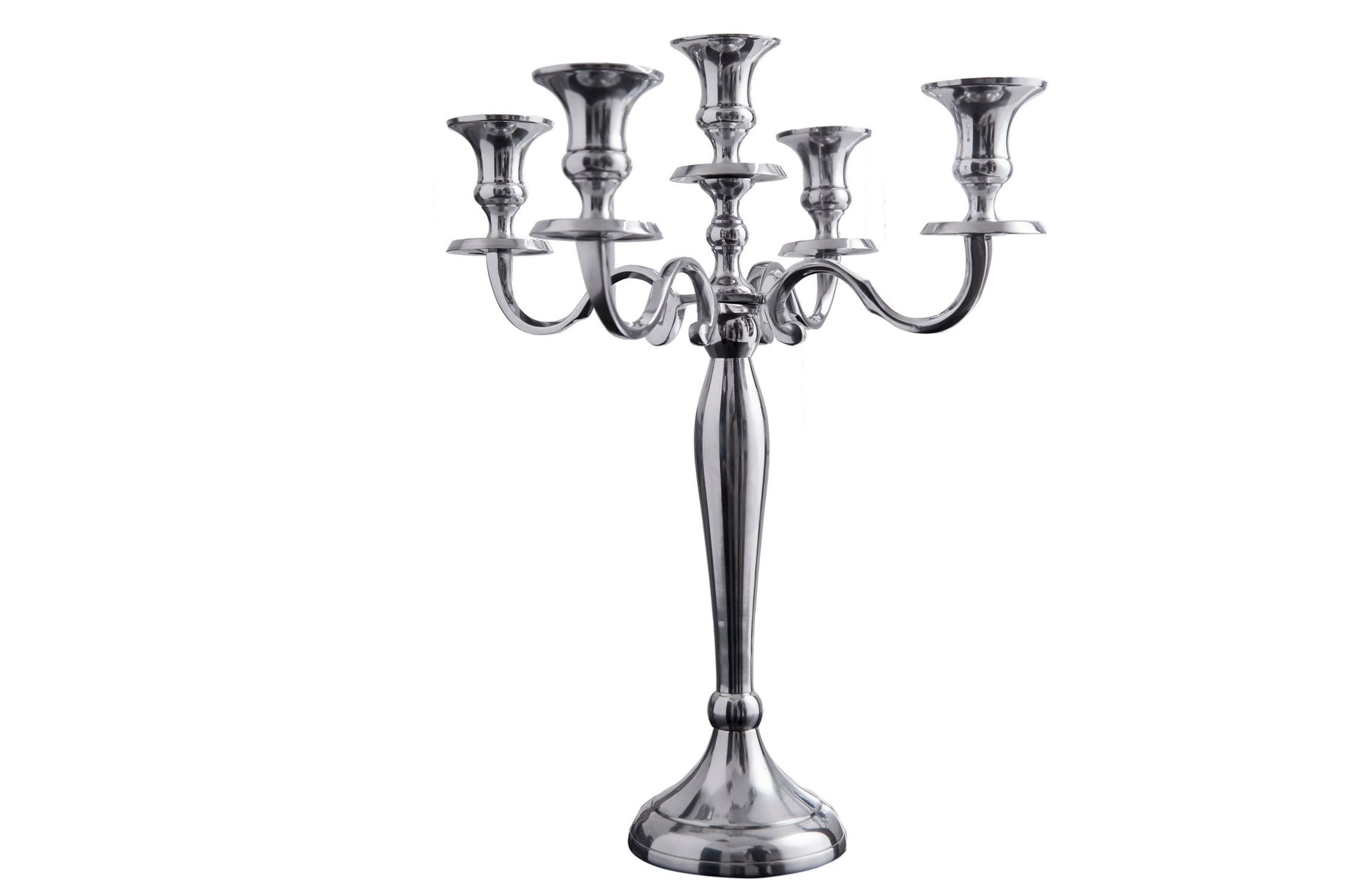 Kerzenhalter für Stabkerzen 5-armig in Silber 40 cm hoch