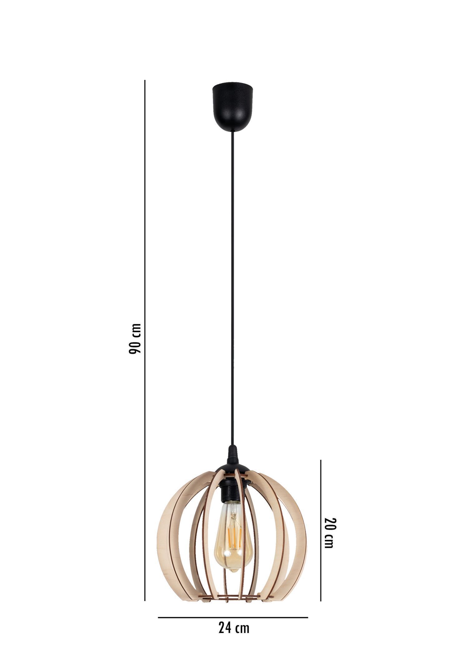 Pendelleuchte Holzschirm Metall Schwarz Kugel Ø24 cm Lampe, Deckenleuchte, Leuchte, Kronleuchter