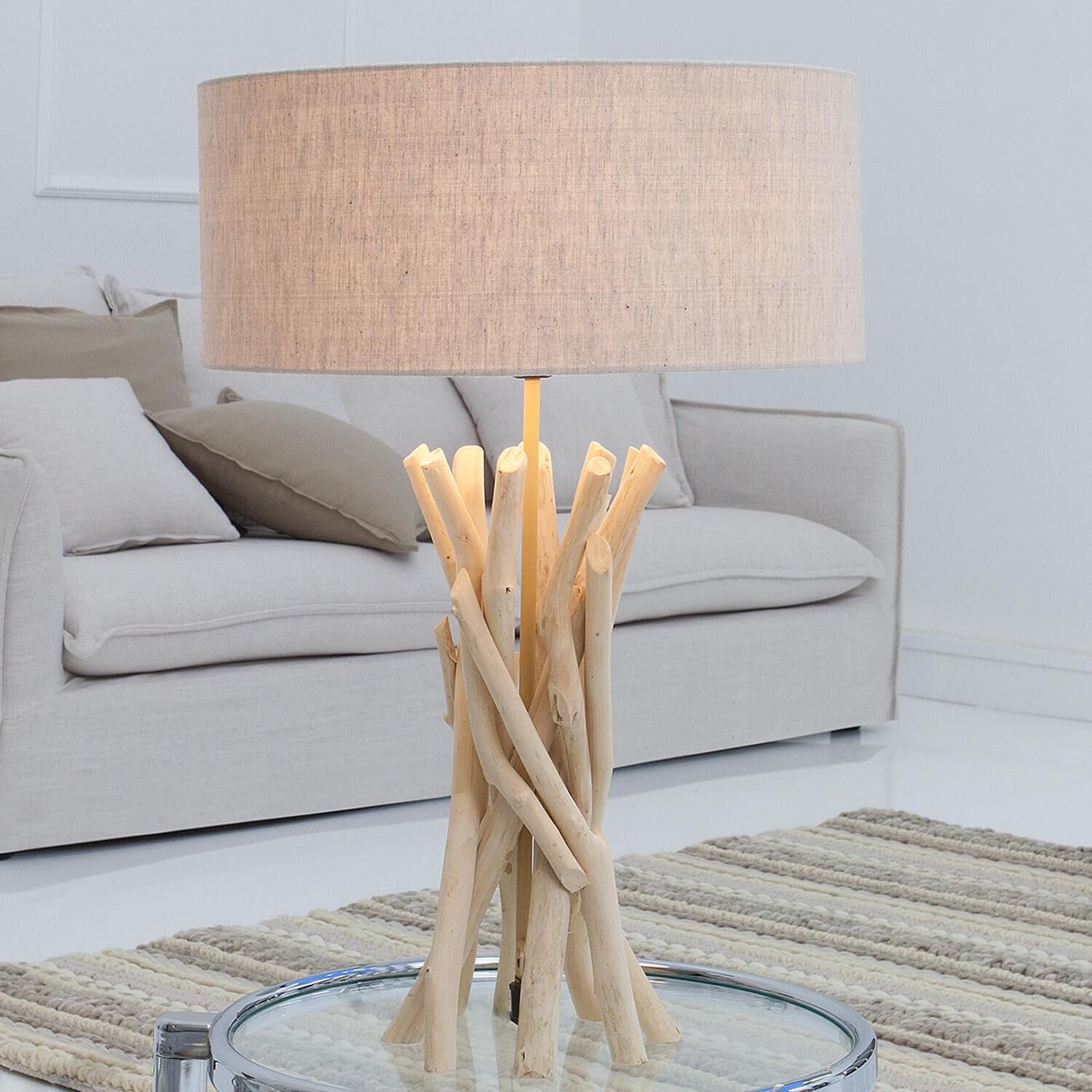 Tischleuchte Ø40cm Modern kunstvoll aus Treibholz Lampe