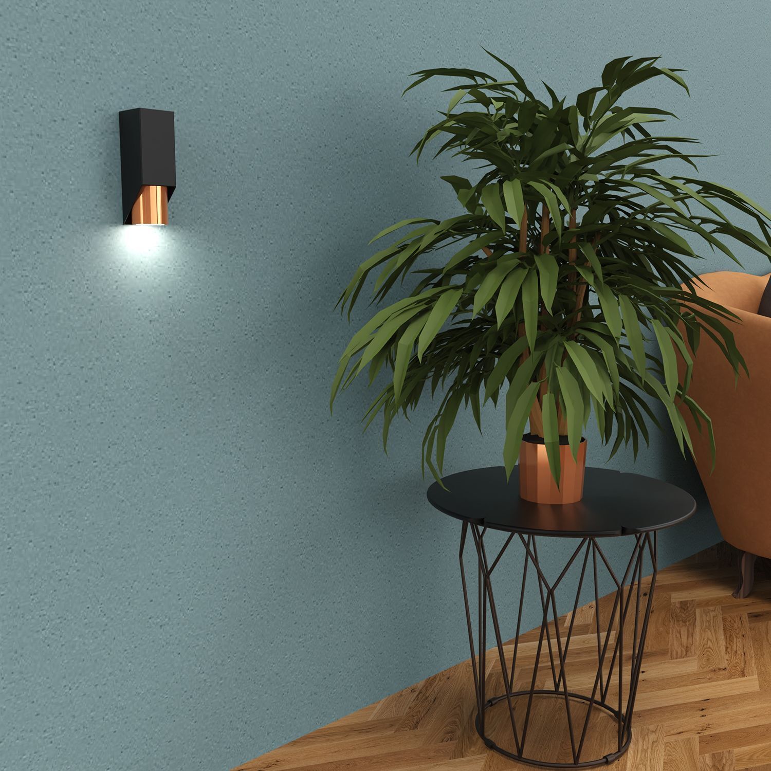 Wandlampe Metall Schwarz Kupfer B:6 cm GU10 akzentuiert