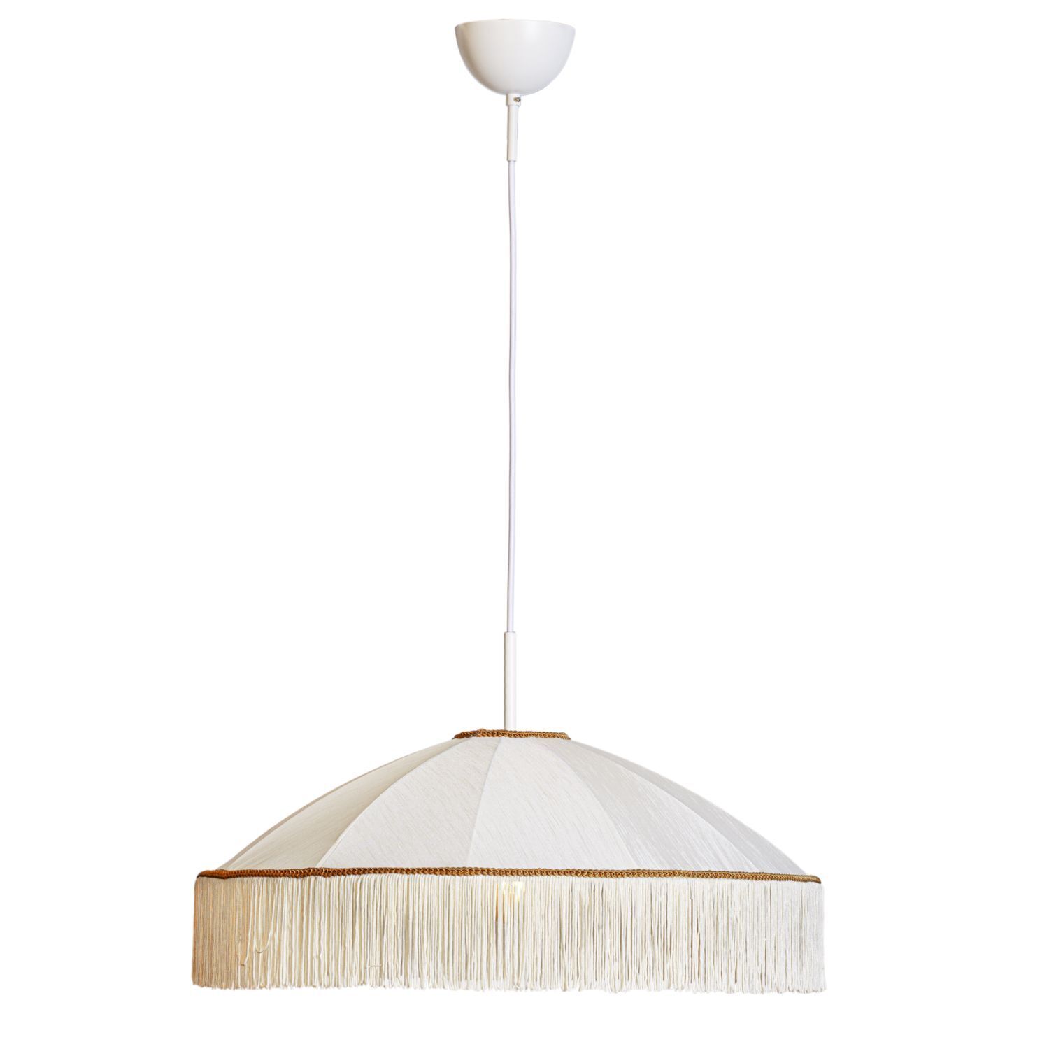 Pendelleuchte Weiß Gold Ø 60 cm Stoffschirm Fransen E27