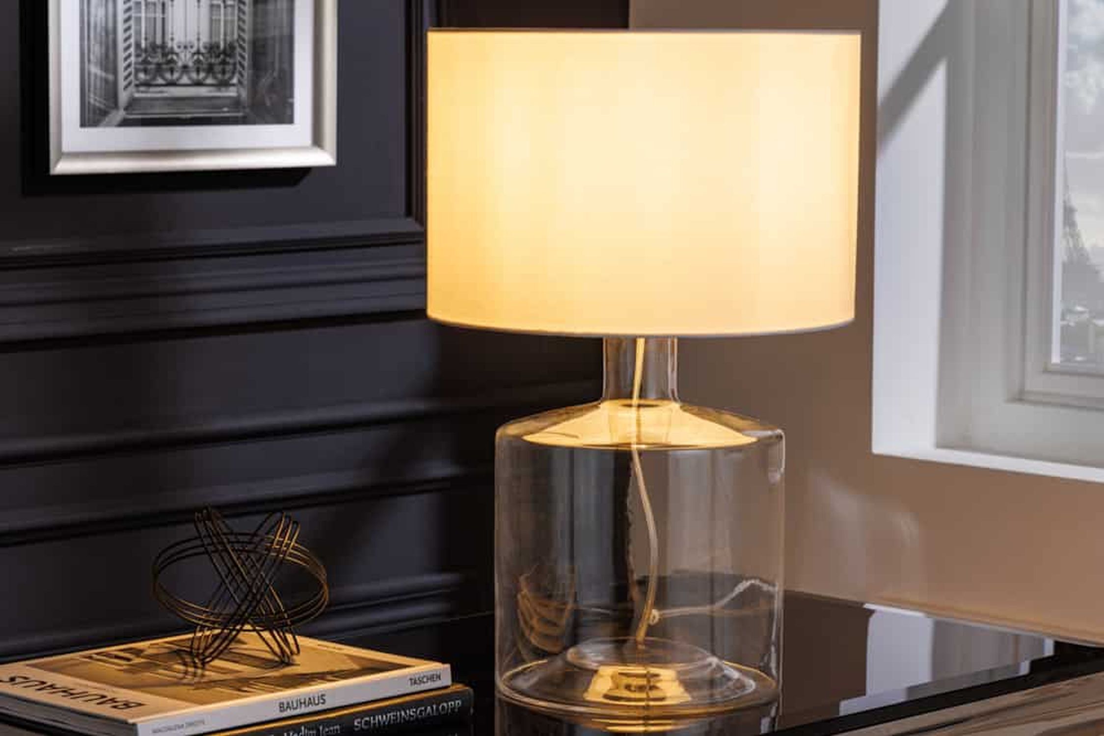 Elegante Tischleuchte AQUAMENTI Weiß Glas Stoff Lampe, Tischlampe