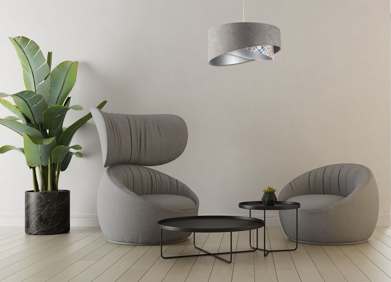 Pendelleuchte Stoffschirm Ø 50 cm Grau Beige Silber E27