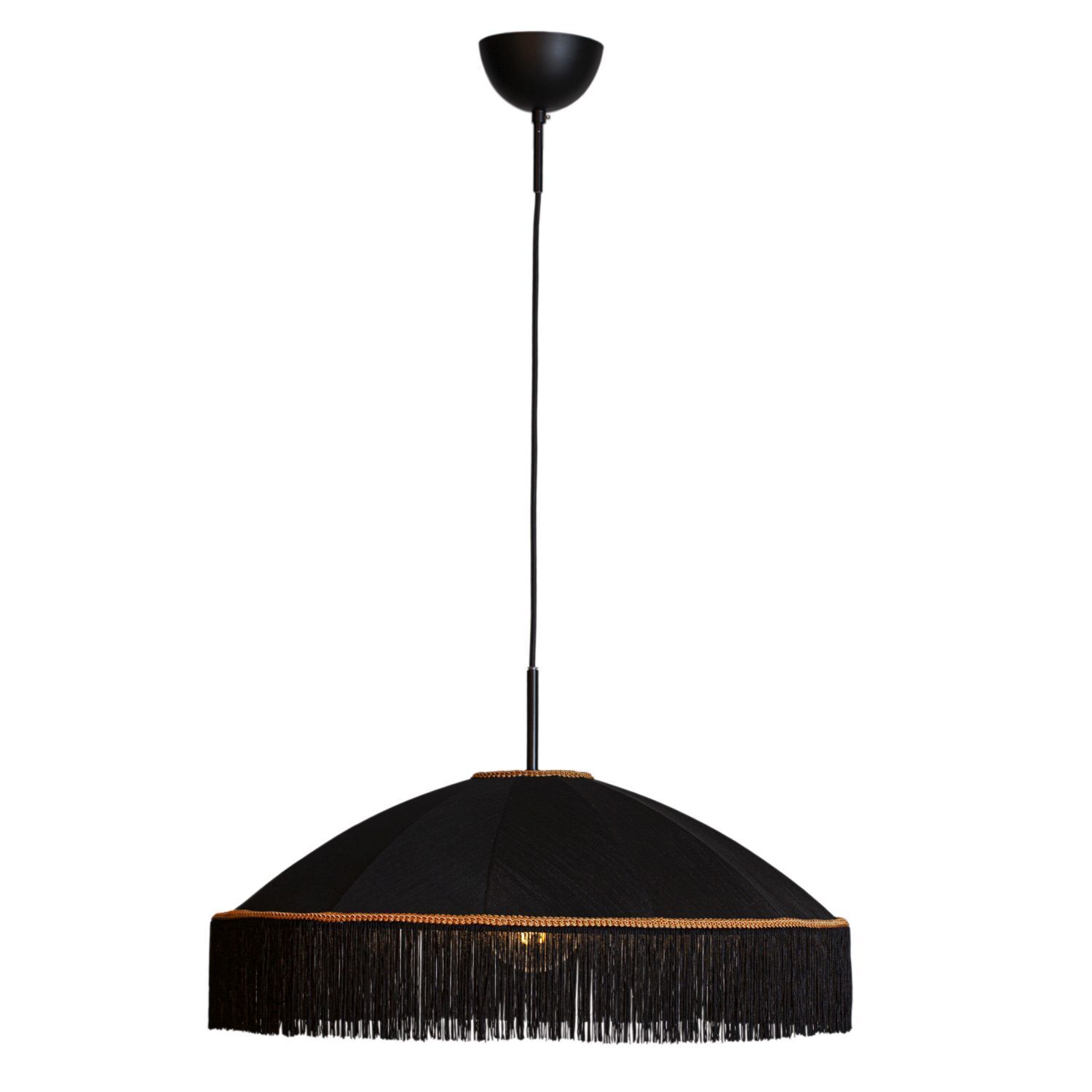 Hängelampe Stoffschirm Fransen D: 60 cm Schwarz Gold E27