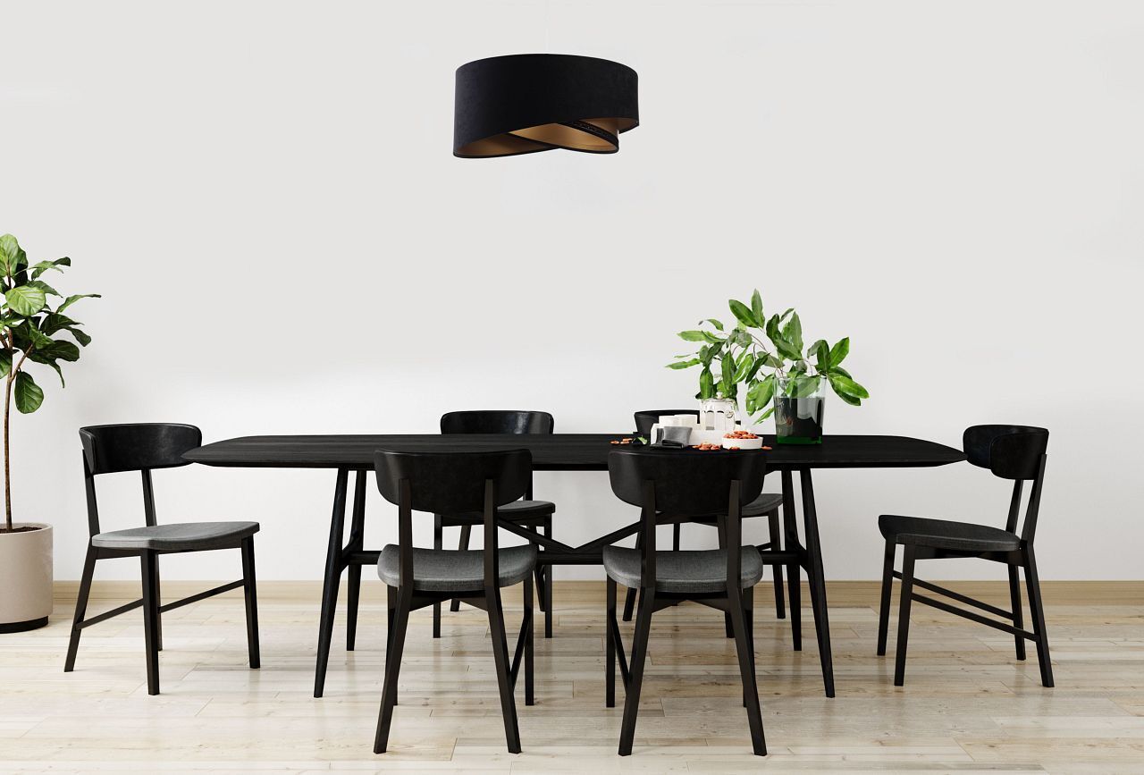 Hängelampe E27 rund Ø 50 cm Schwarz Gold Stoff Spitze Modern