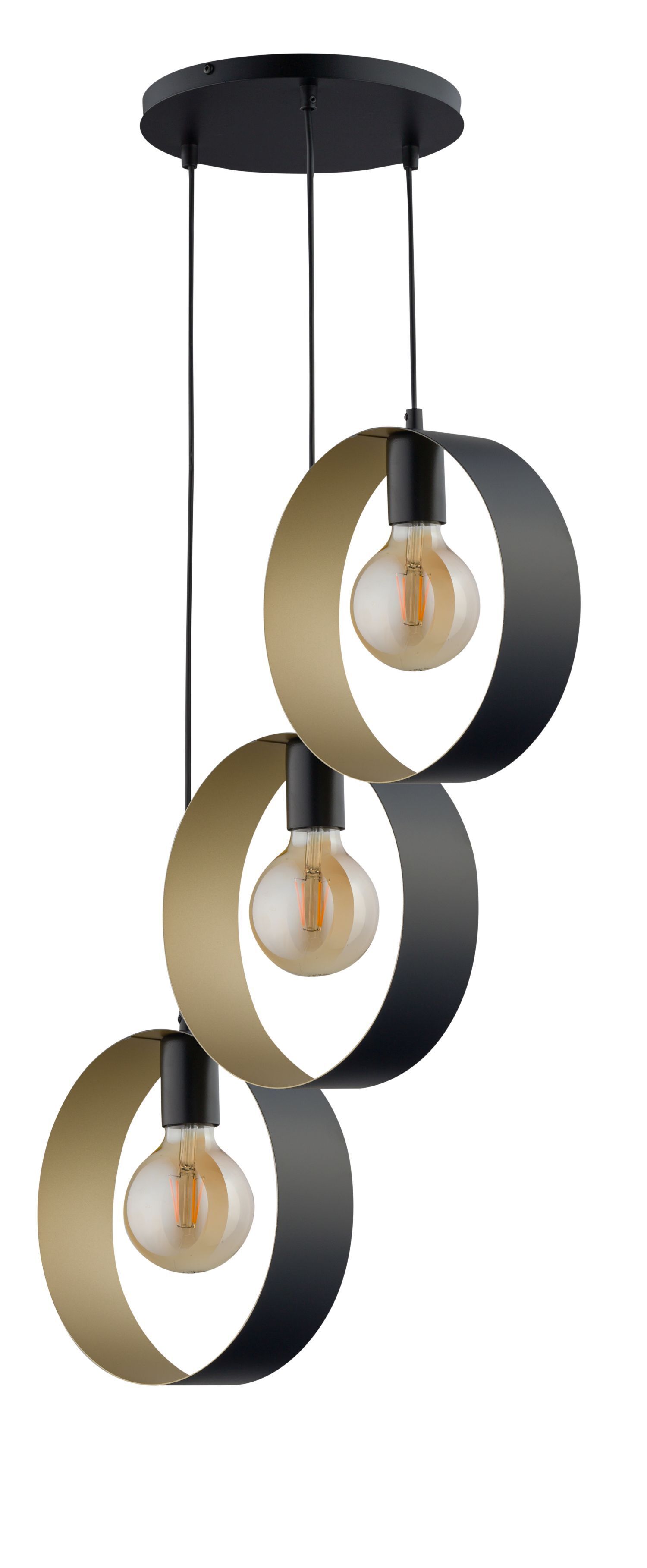 Design Pendelleuchte Schwarz Gold Ringe Metall 3-flmg