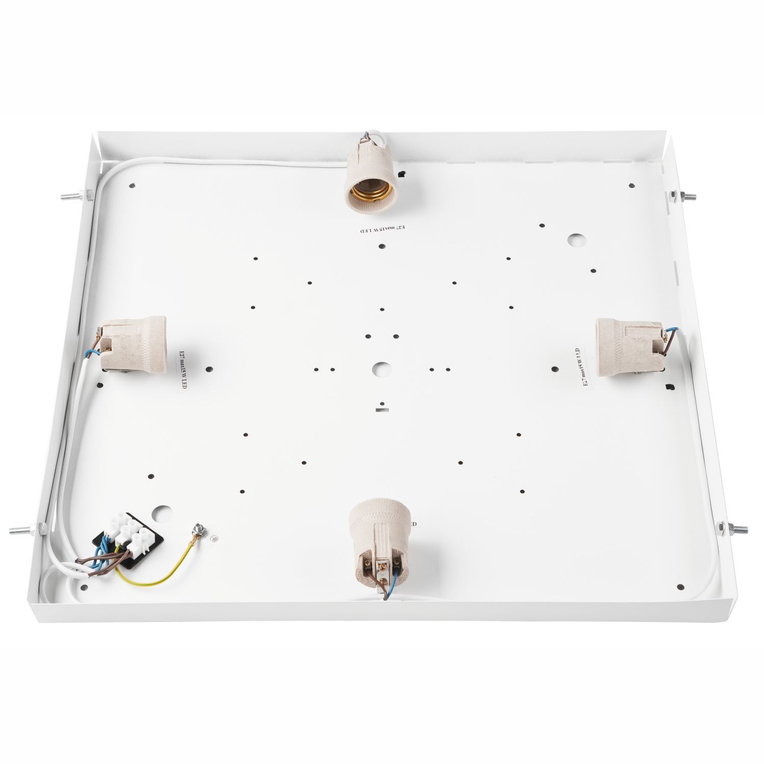 Deckenleuchte eckig B: 48 cm Holz Metall für 4x E27 Wanne, Weiße Tafel, Baden