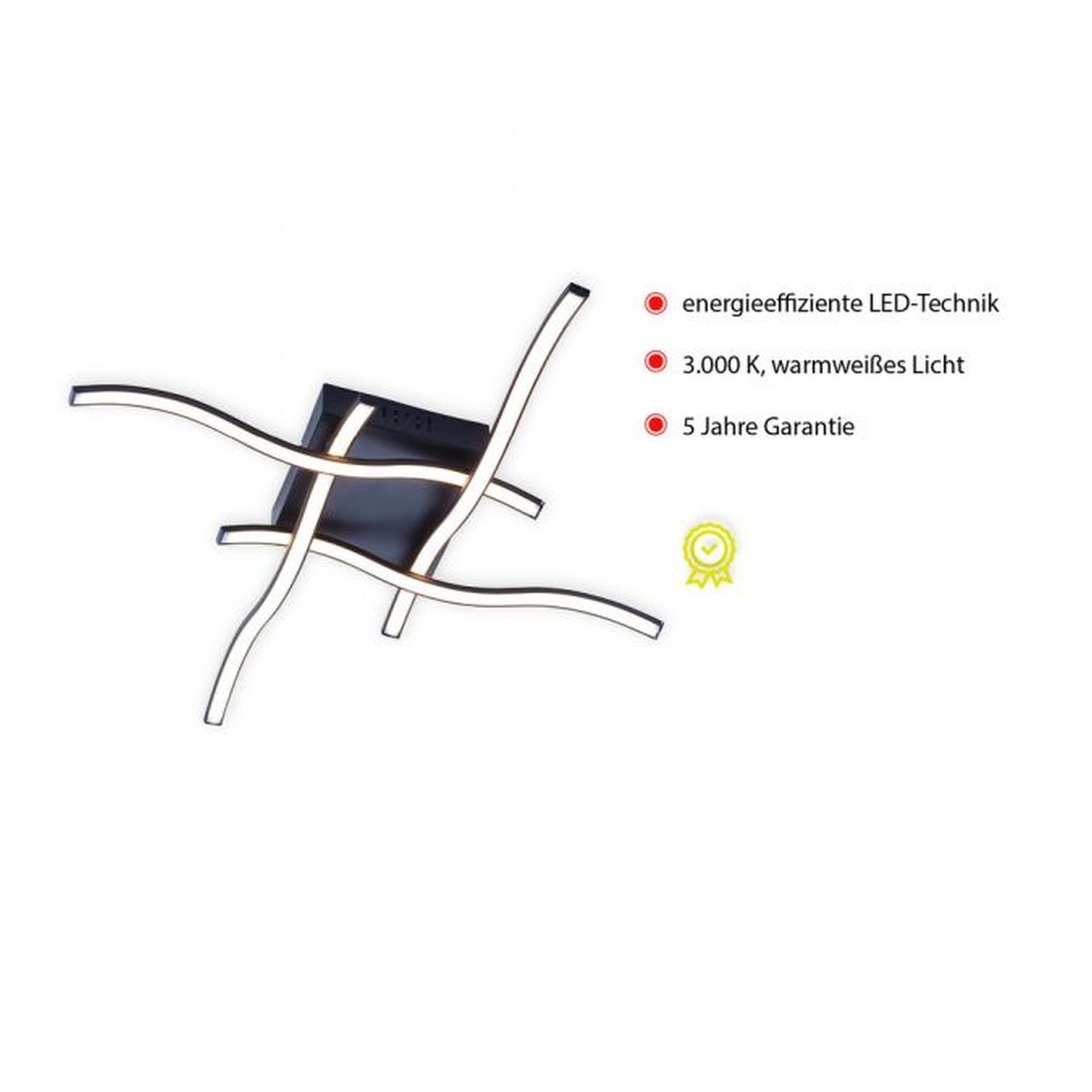 LED Deckenleuchte Wellen Metall Schwarz B:55 cm 3000 K