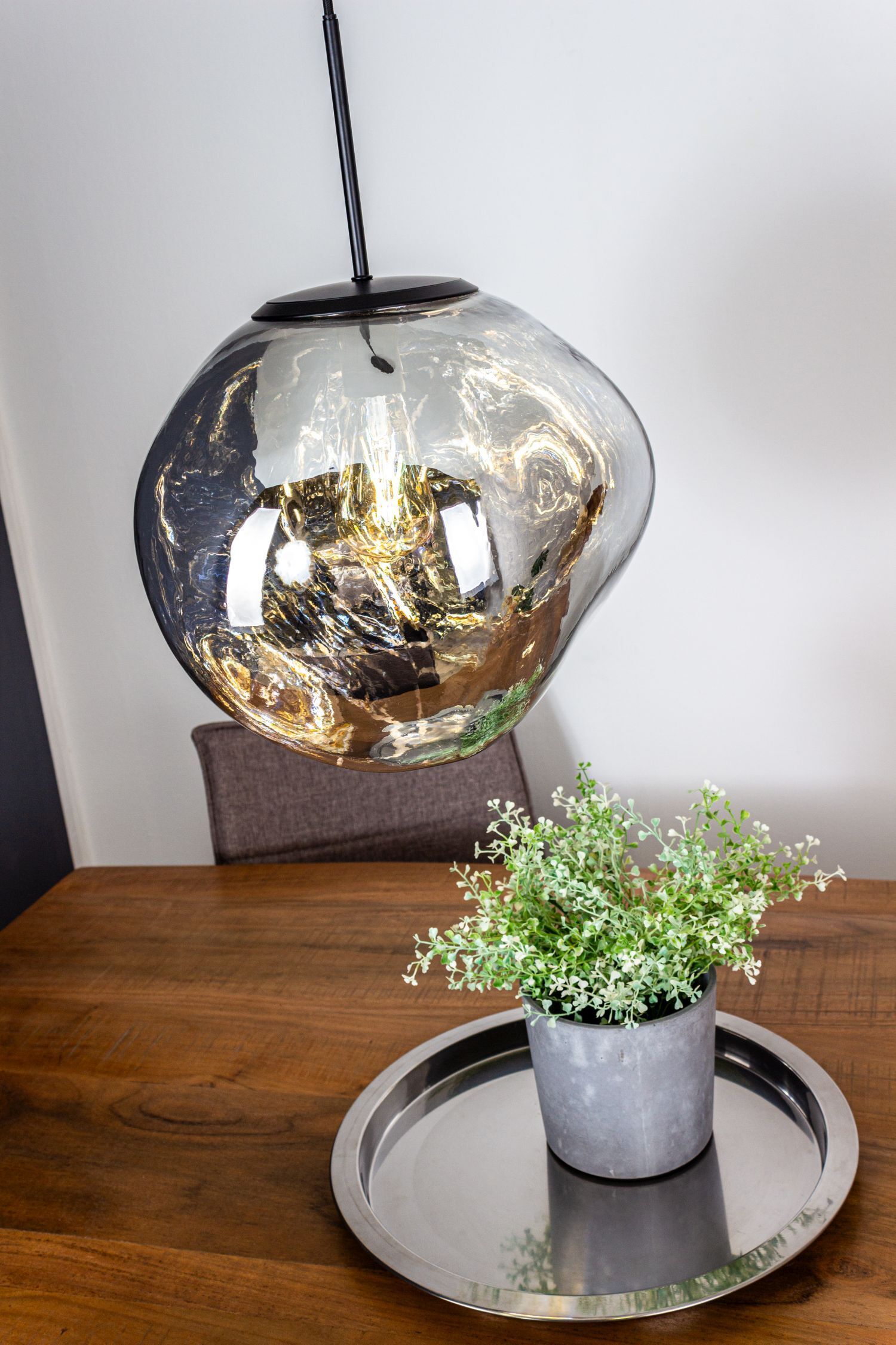 Runde Hängelampe Glas in Silber E27 Ø36 cm Modern