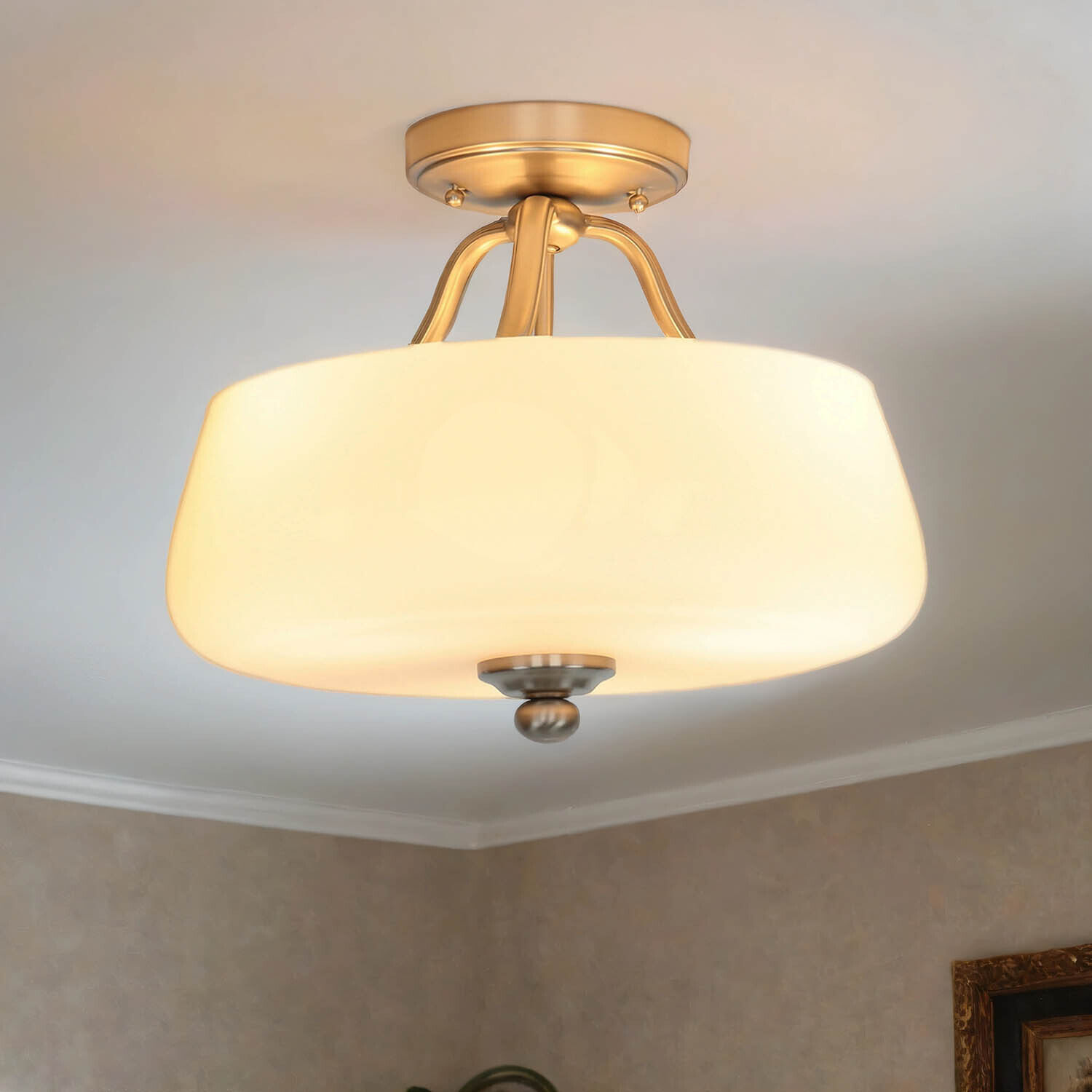 Deckenleuchte E27 Weiß Nickel Ø37cm Glas Metall