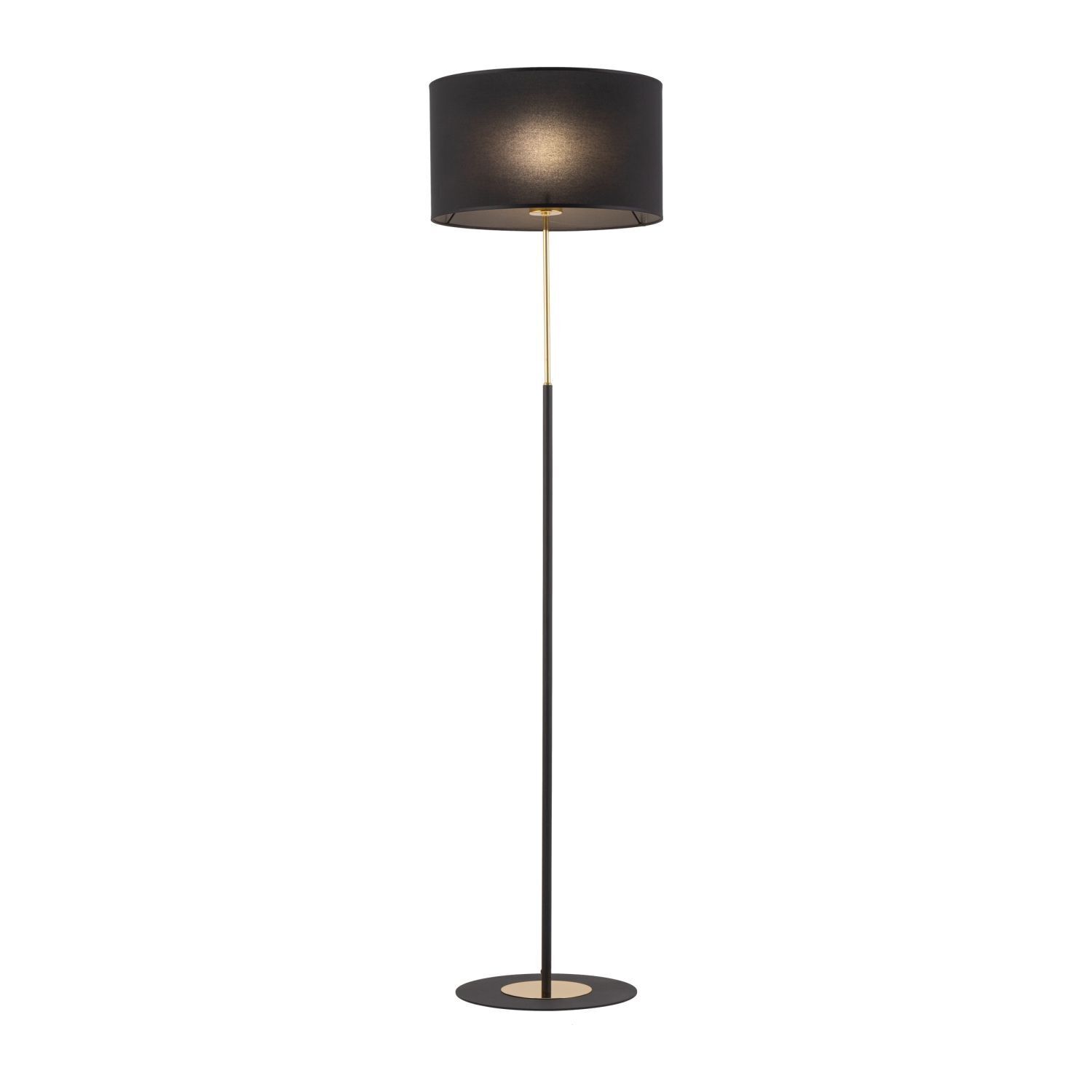 Stehleuchte Stoffschirm Metall E27 150 cm Schwarz Gold Stehleuchte, Flurlampe, Schwarz, Standsockel, Schirmlampen