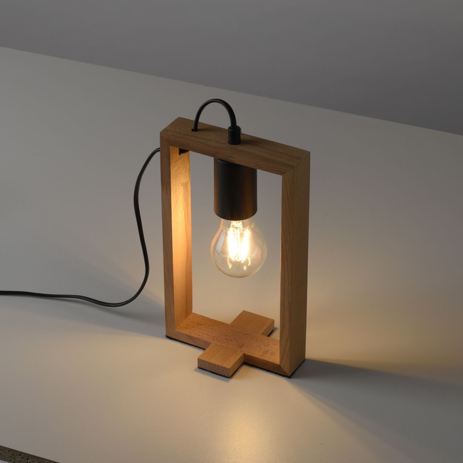 Natürliche Tischleuchte Holz Metall 28,5 cm E27 Retro Lampe