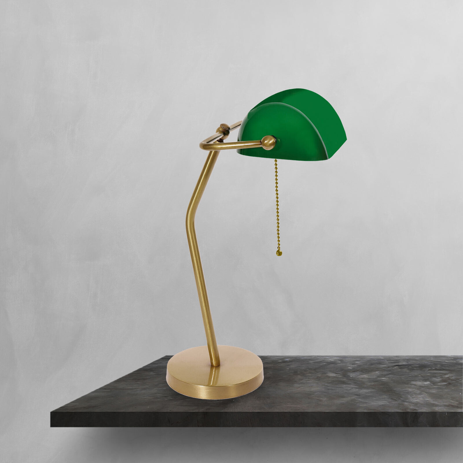 Bankerlampe Grün Bronze H: 47 cm Messing Glas massiv