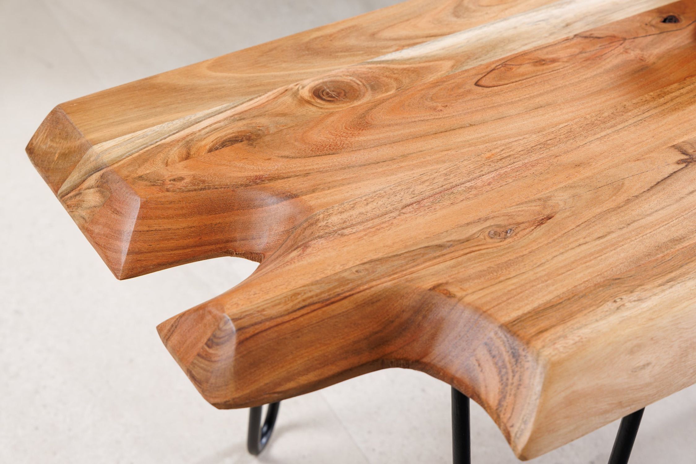 Couchtisch Akazienholz Metall 100x41 cm (LxBxH) Handarbeit Hartholz, Holz, Gebeiztes Holz, Innenarchitektur, Tischplatte