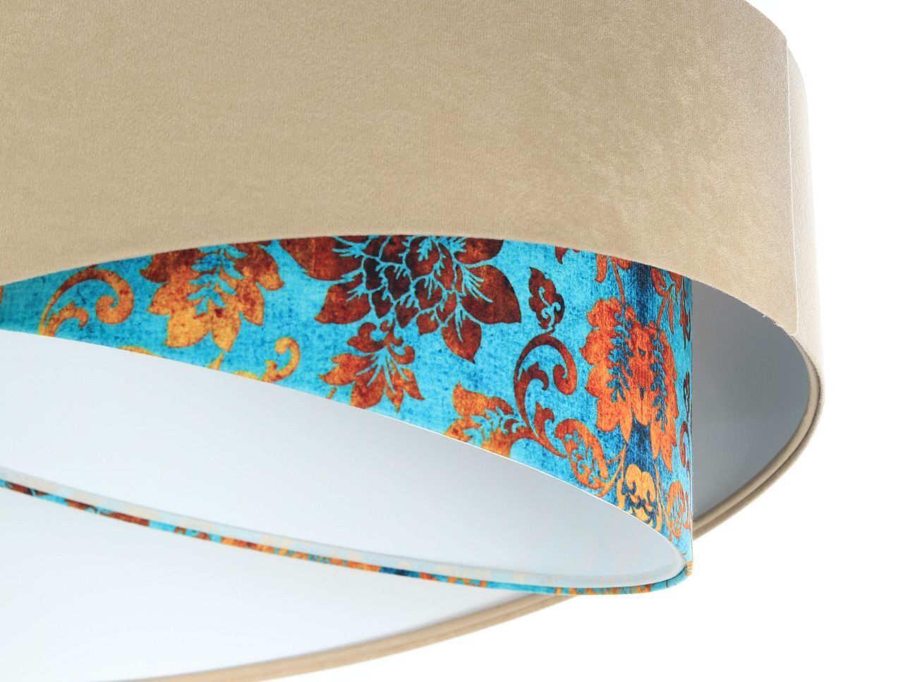Pendelleuchte E27 rund Ø 50 cm Stoff Velours Optik Beige Bunt
