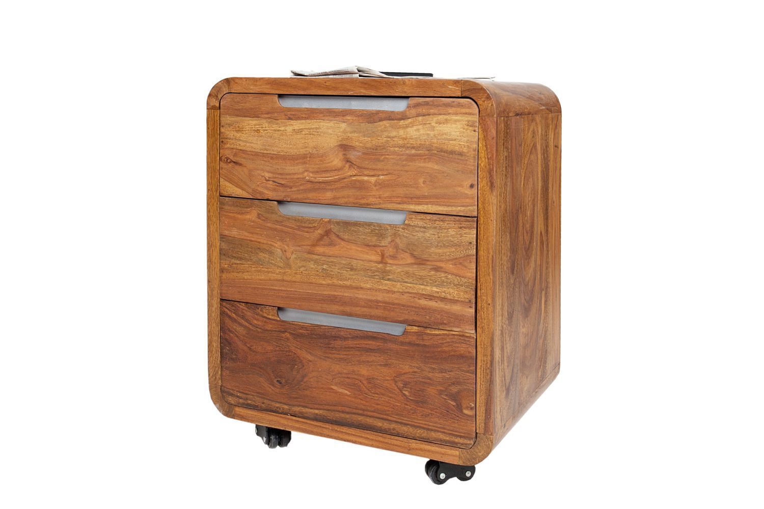 Schubladenwagen Akazienholz Metall 50x60 cm in Natur Silber