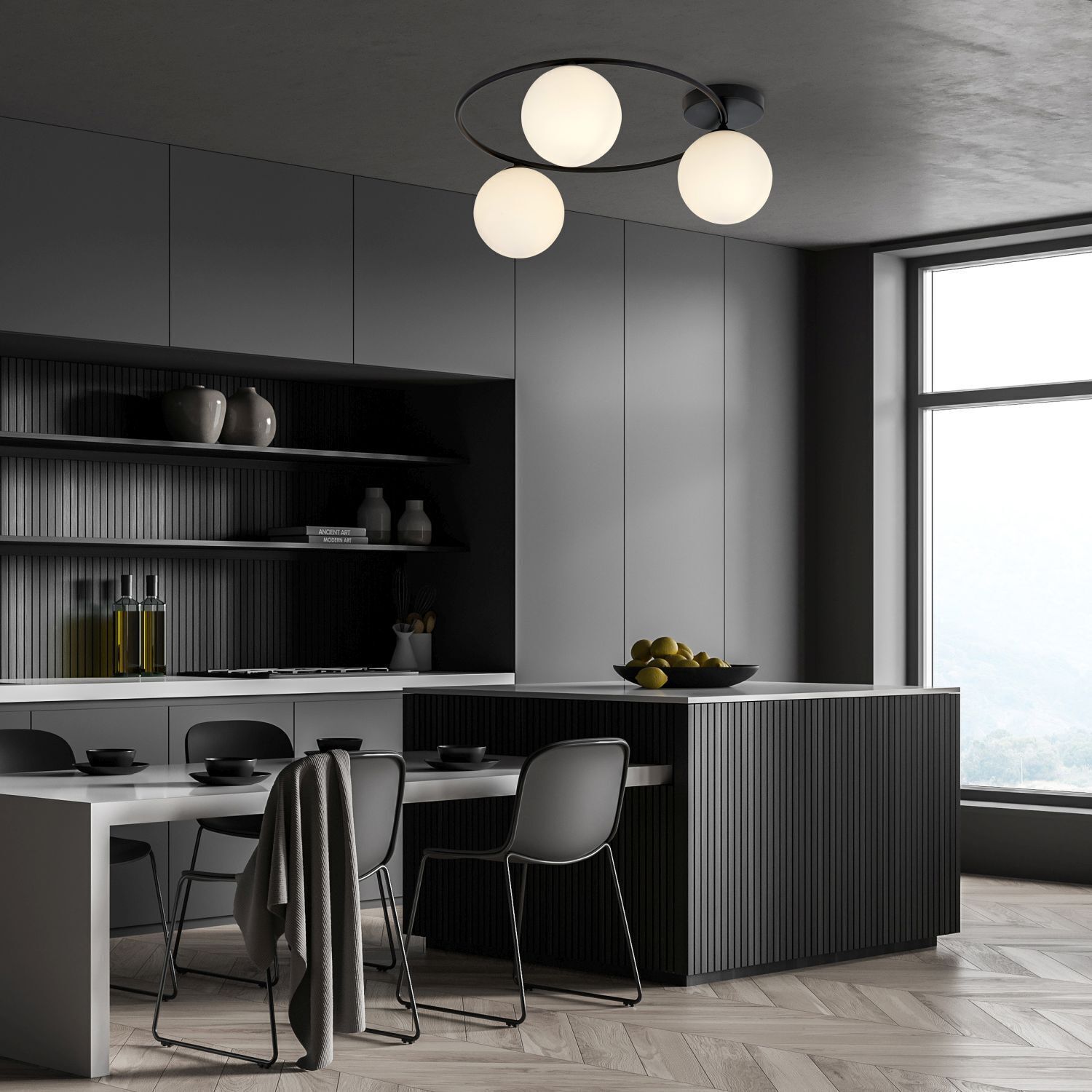 Deckenlampe Schwarz Weiß H: 20 cm Ø 47 cm LIBORIO Innenarchitektur, Esszimmer, Esstisch, Tisch, Küche
