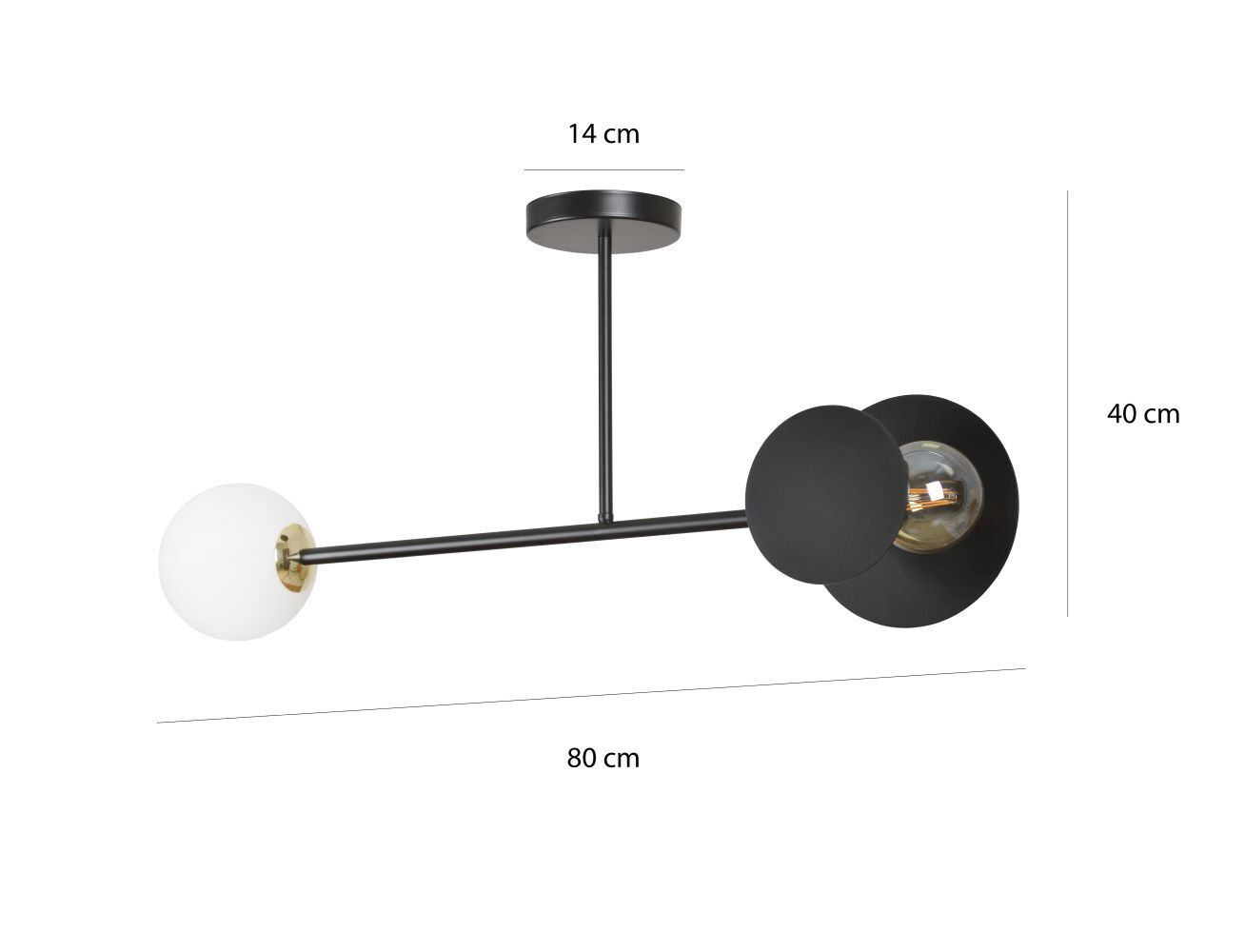 Deckenleuchte Schwarz Weiß Metall Glas 80 cm lang 2x