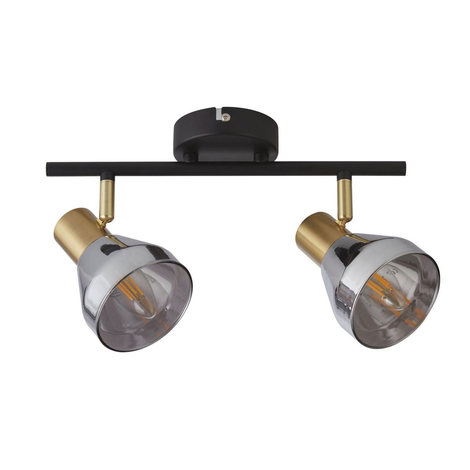 Deckenstrahler 2-flammig E14 Rauchglas Metall verstellbar