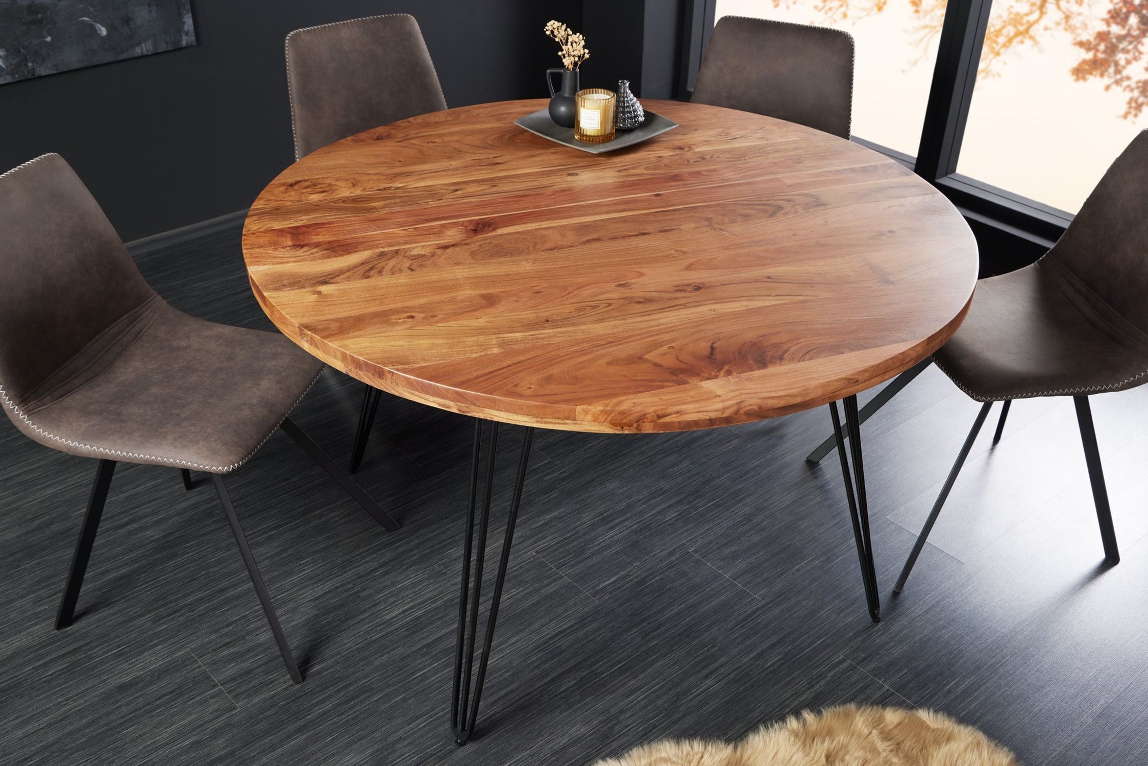 Esstisch Akazienholz Metall 120 x 120 cm