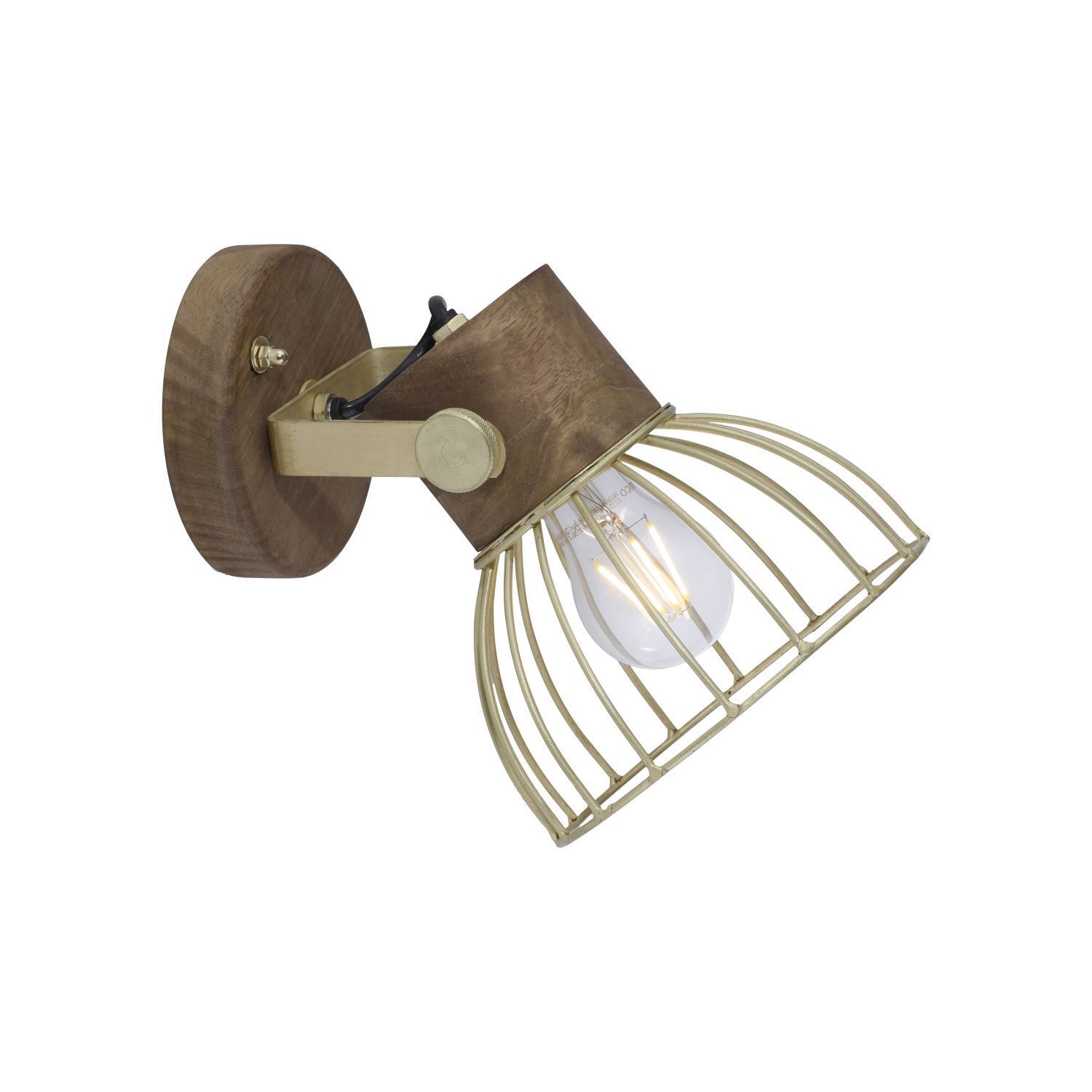 Beweglicher Wandspot Holz Metallschirm E27 B:20 Vintage Leuchte