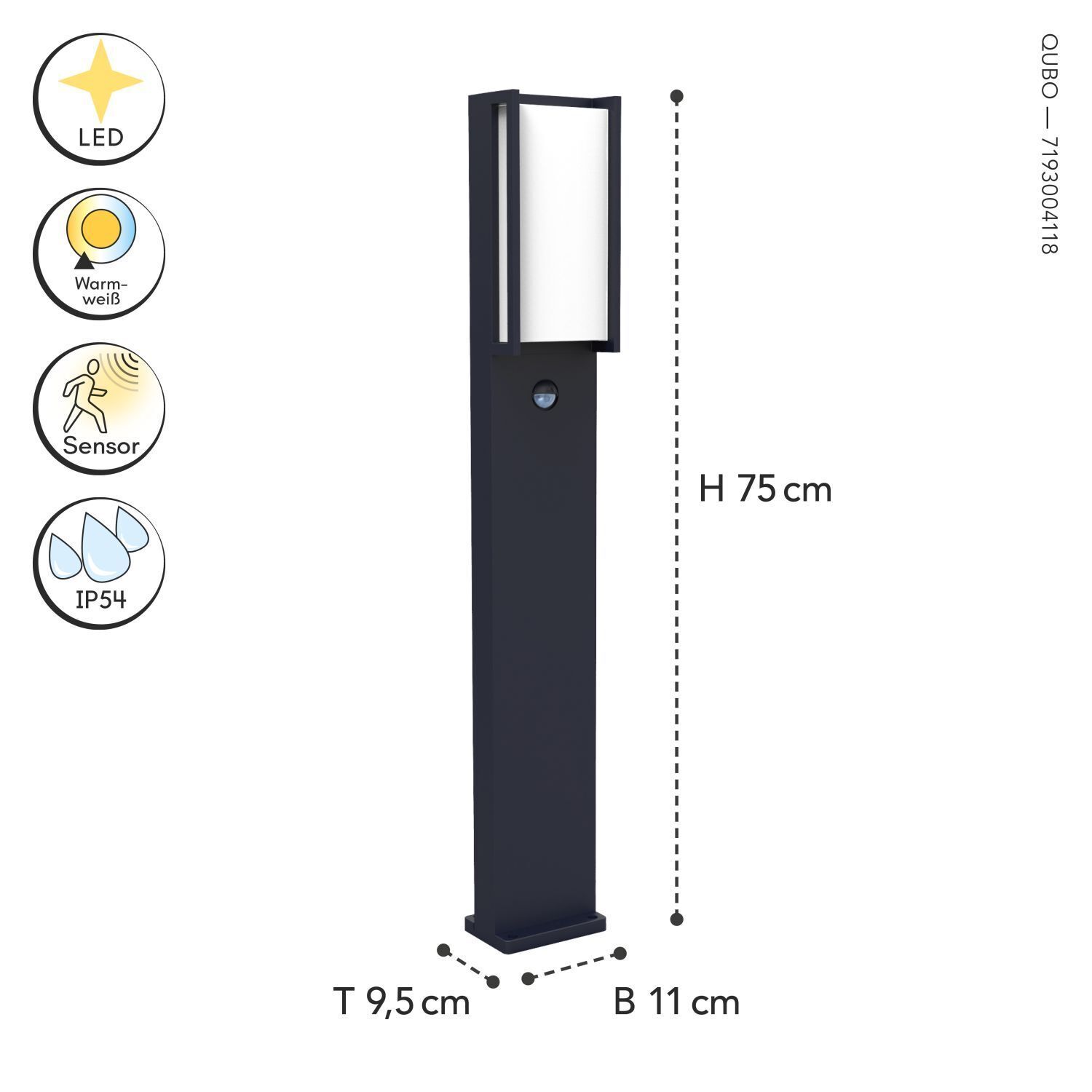 LED Stehleuchte Bewegungssensor Aluminium 75 cm IP54