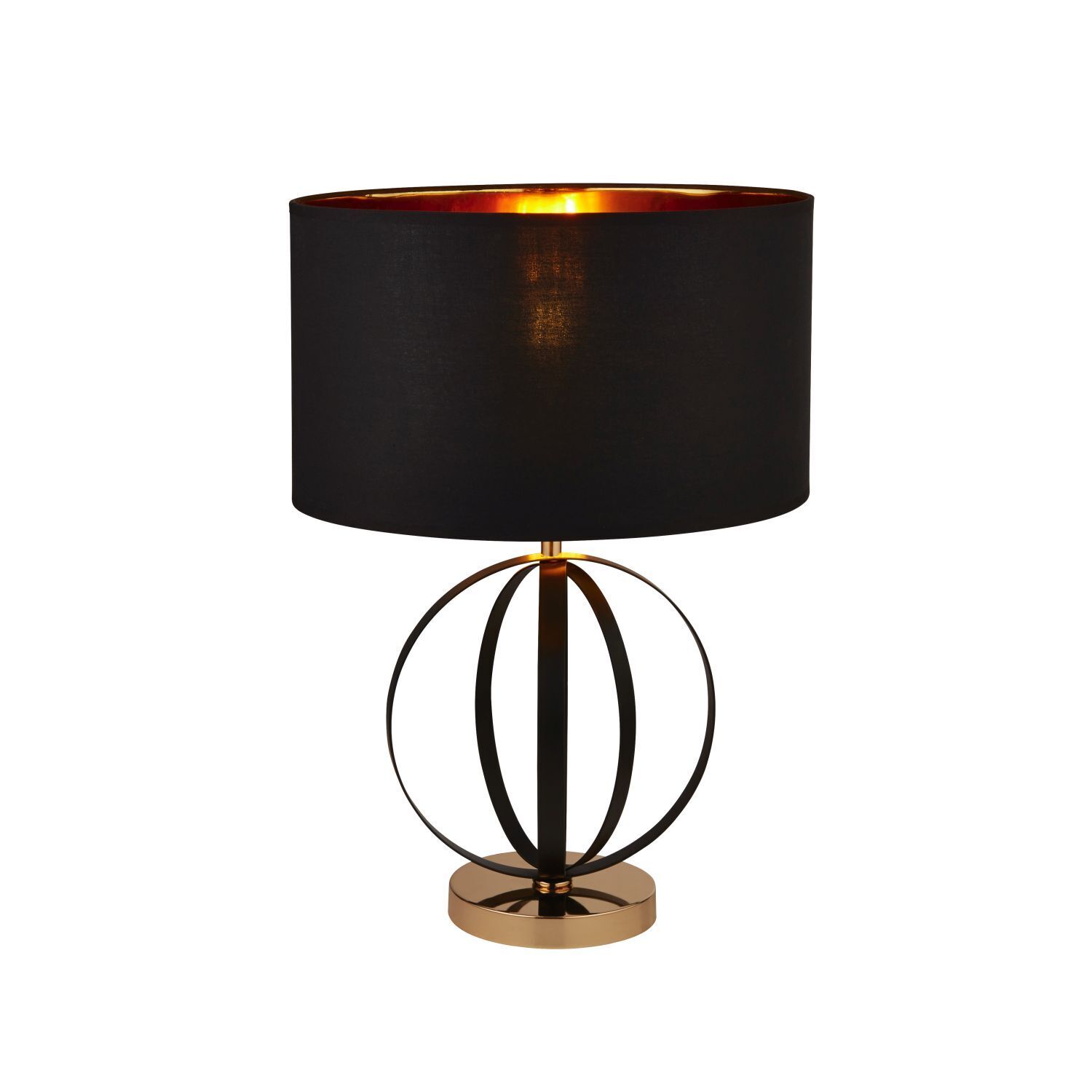 Tischlampe Schwarz Gold 58 cm hoch E27 Metall Stoff