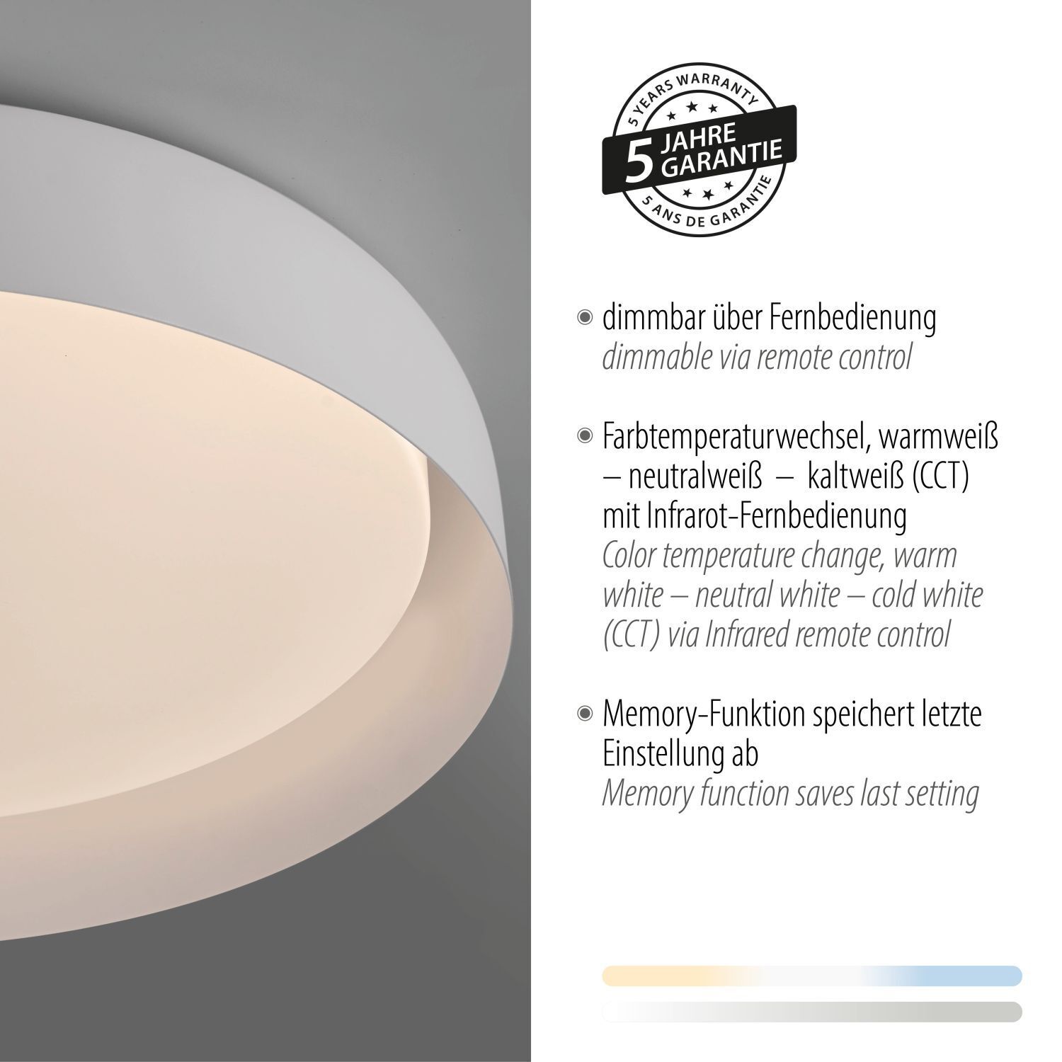Dimmbare LED Deckenlampe Weiß Ø57 cm 3850 lm Modern