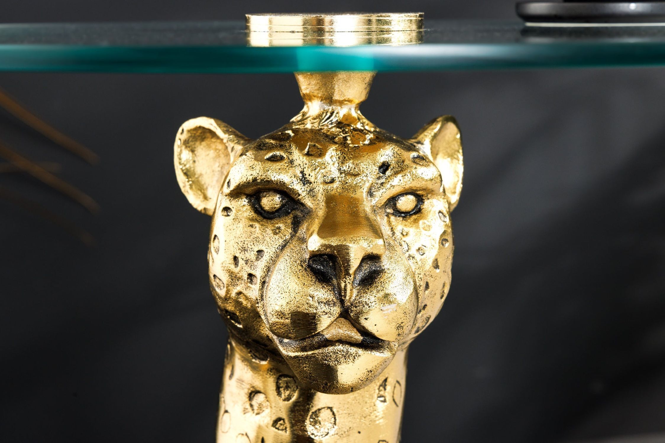 Beistelltisch rund Ø 45 cm H: 60 cm Panther in Gold Antik