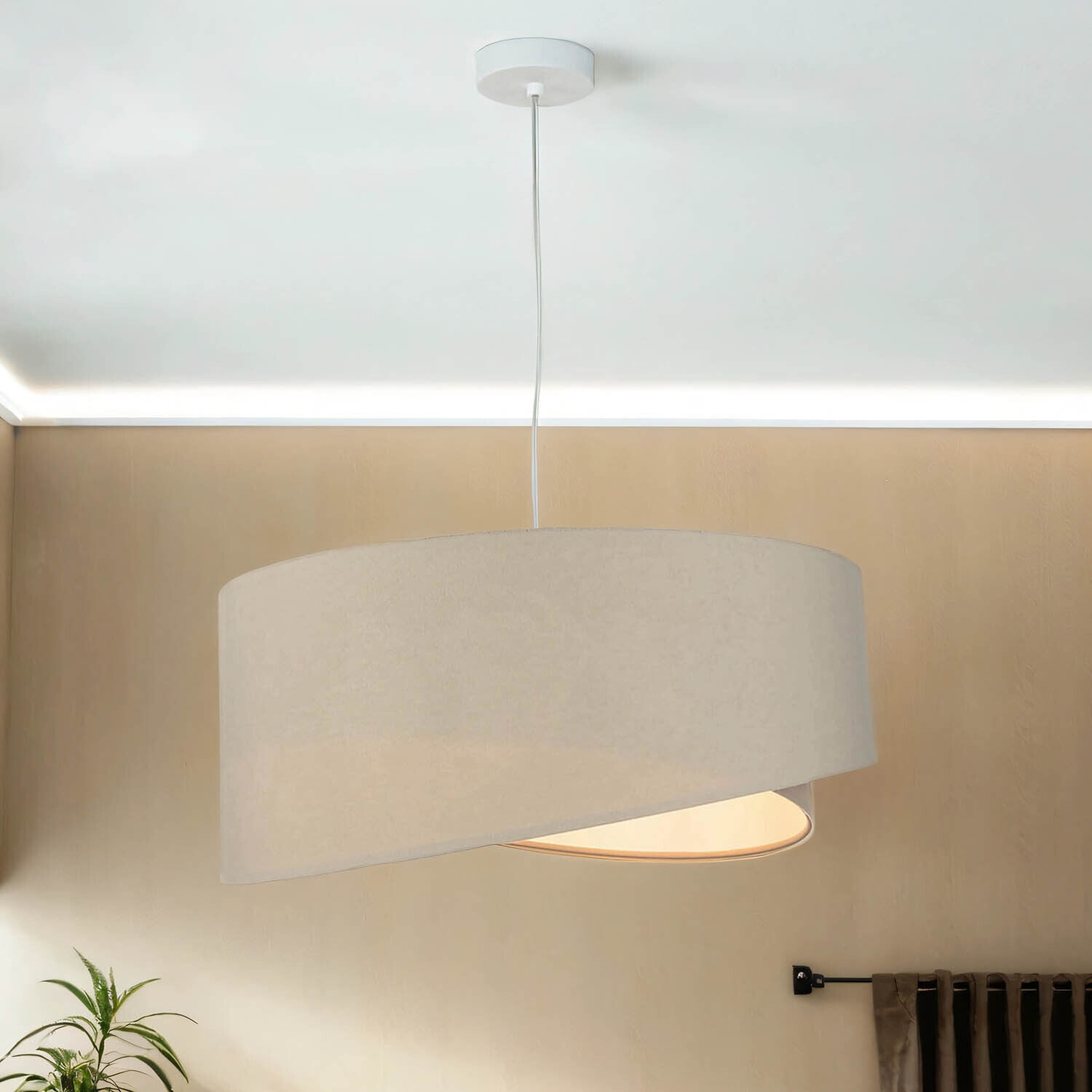 Hängeleuchte rund Groß Beige Weiß Ø50cm Esstisch