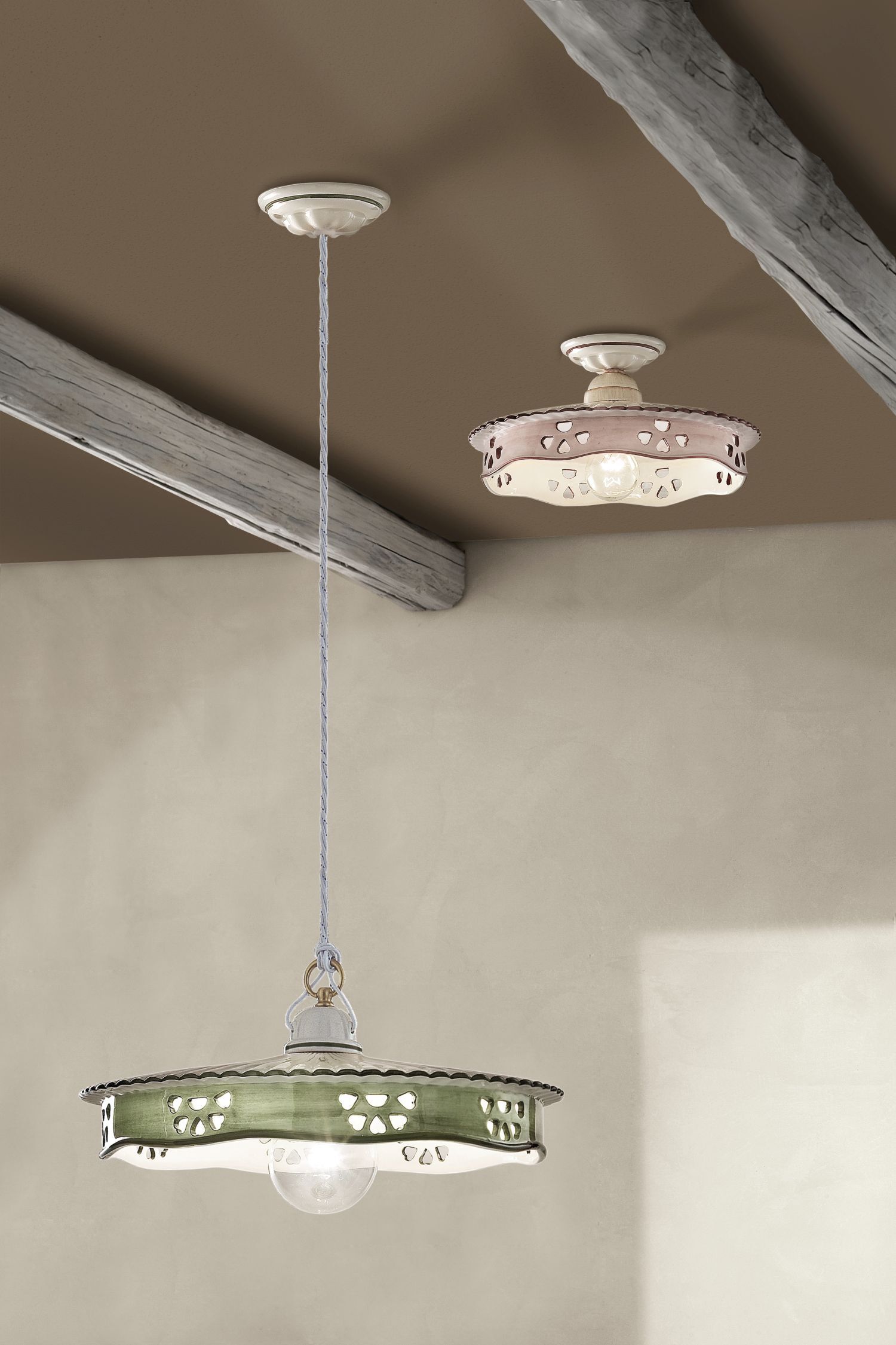 Deckenlampe Handarbeit Keramik rund D: 33 cm E27 Landhaus Leuchte, Kronleuchter, Lampe, Deckenleuchte