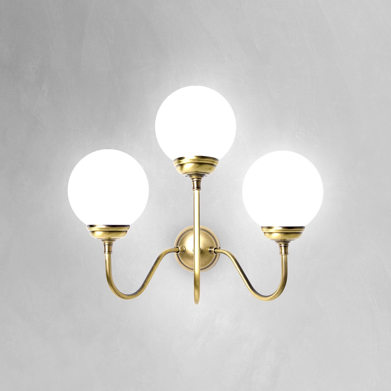 Wandlampe 3-flammig E14 Glas Echt-Messing B: 39 cm Leuchte, Kronleuchter, Lampe