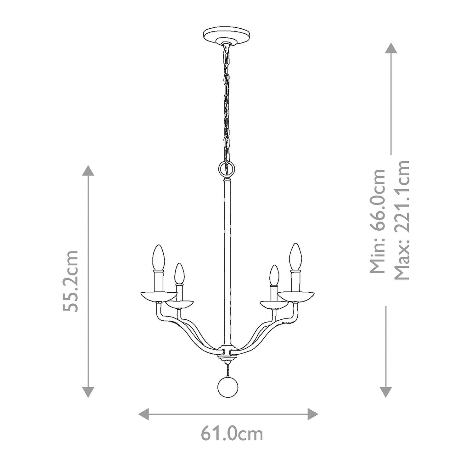 Weißer Kronleuchter Metall 61 cm breit für 4x E14 Landhaus Stil Leuchter, Lampe