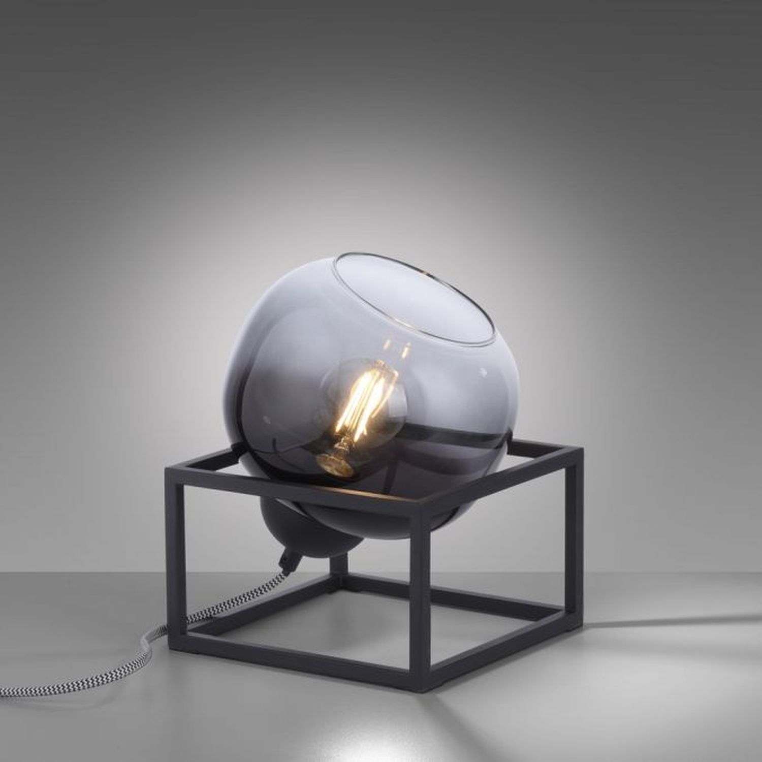 Tischlampe Glasschirm Rauchgrau Schwarz E27 23 cm klein Lampe, Kugel, Licht, Beleuchtung, Tischlampe