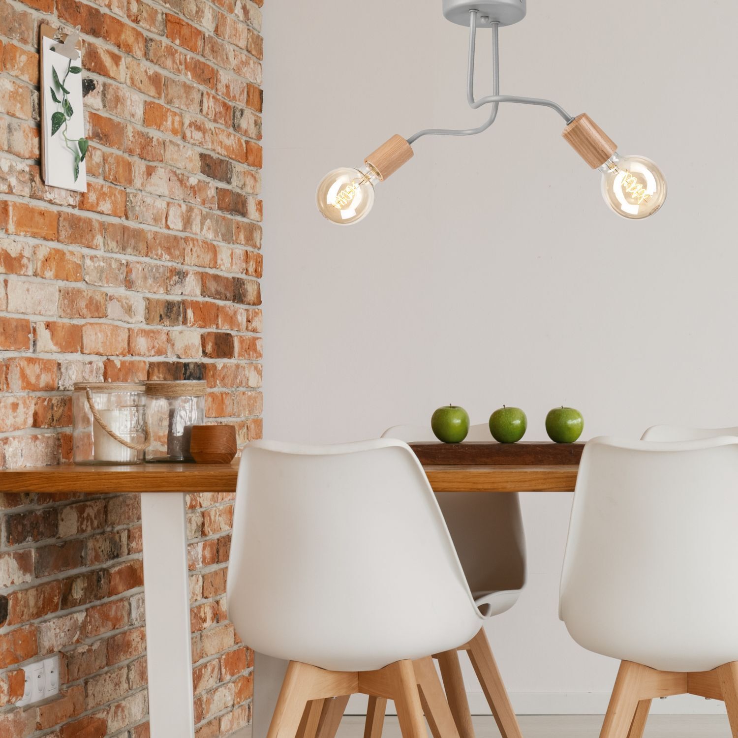 Deckenlampe Grau Metall Holz 2-flammig E27 B: 45 cm ANANI Deckenlampe Grau Metall Holz 2-flammig E27 B: 45 cm ANANI