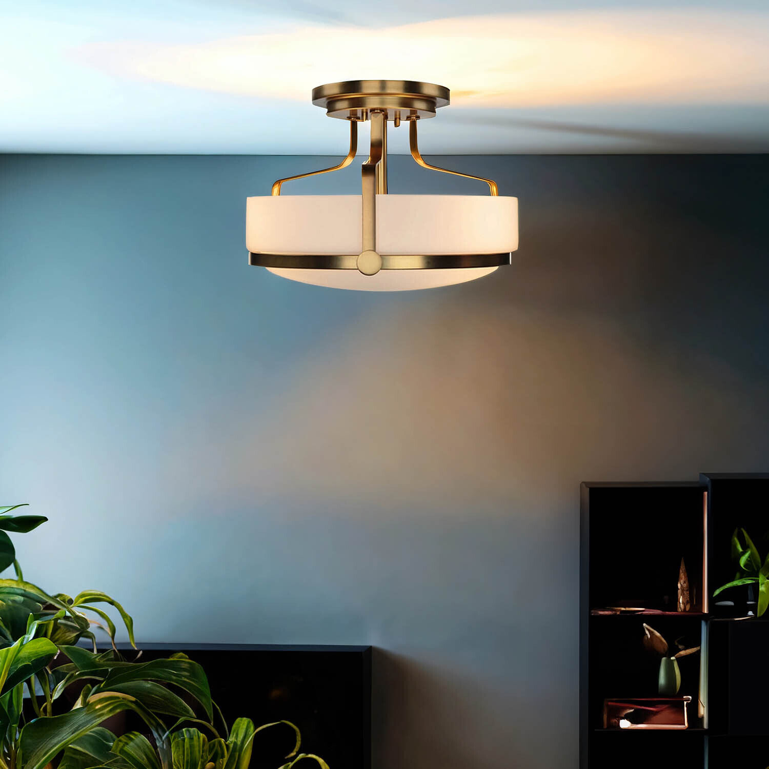 Deckenlampe Weiß Messing antik Jugendstil blendarm Deckenleuchte, Lampe