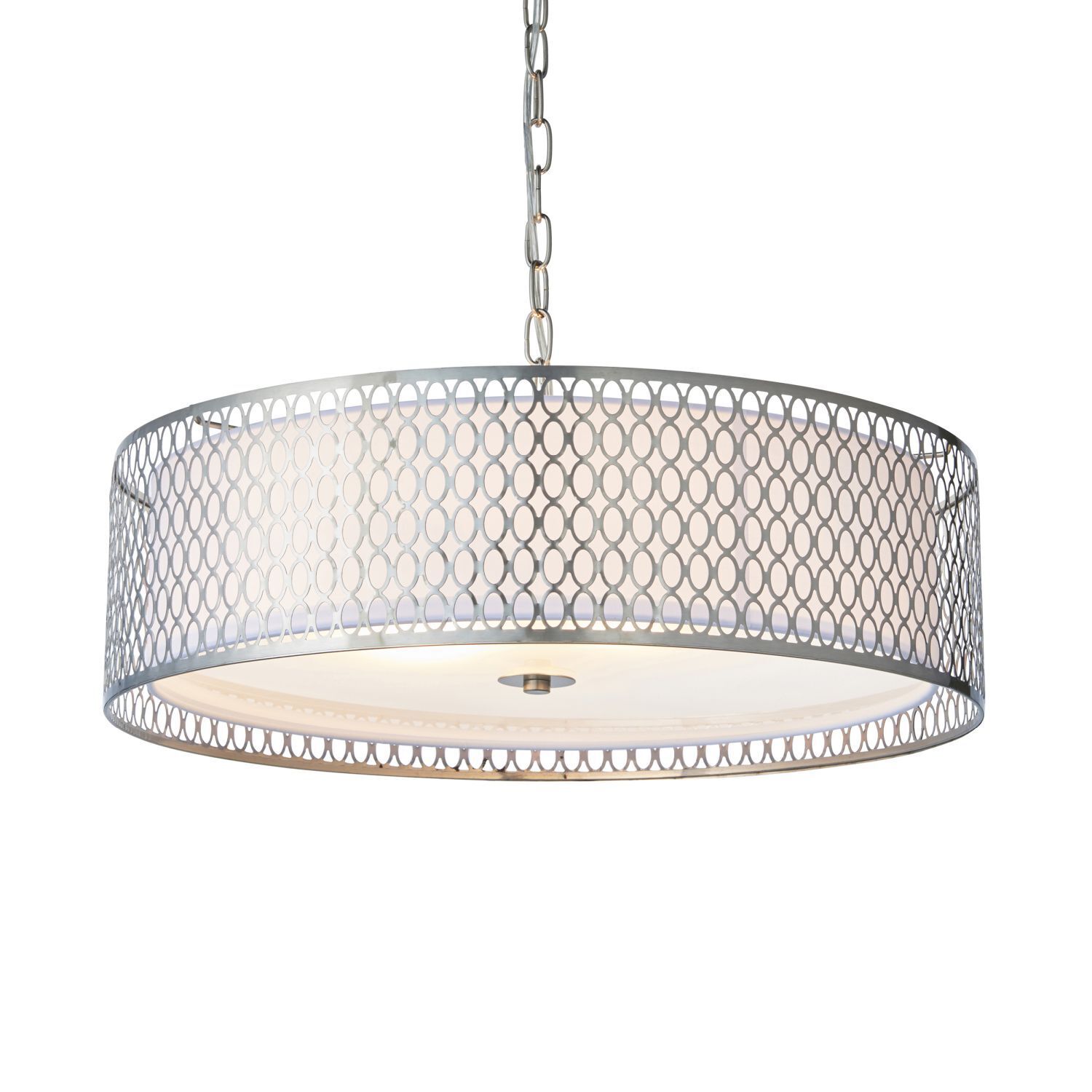 Hängeleuchte rund Ø 56 cm Metall Glas Stoff in Nickel Weiß 3x E27