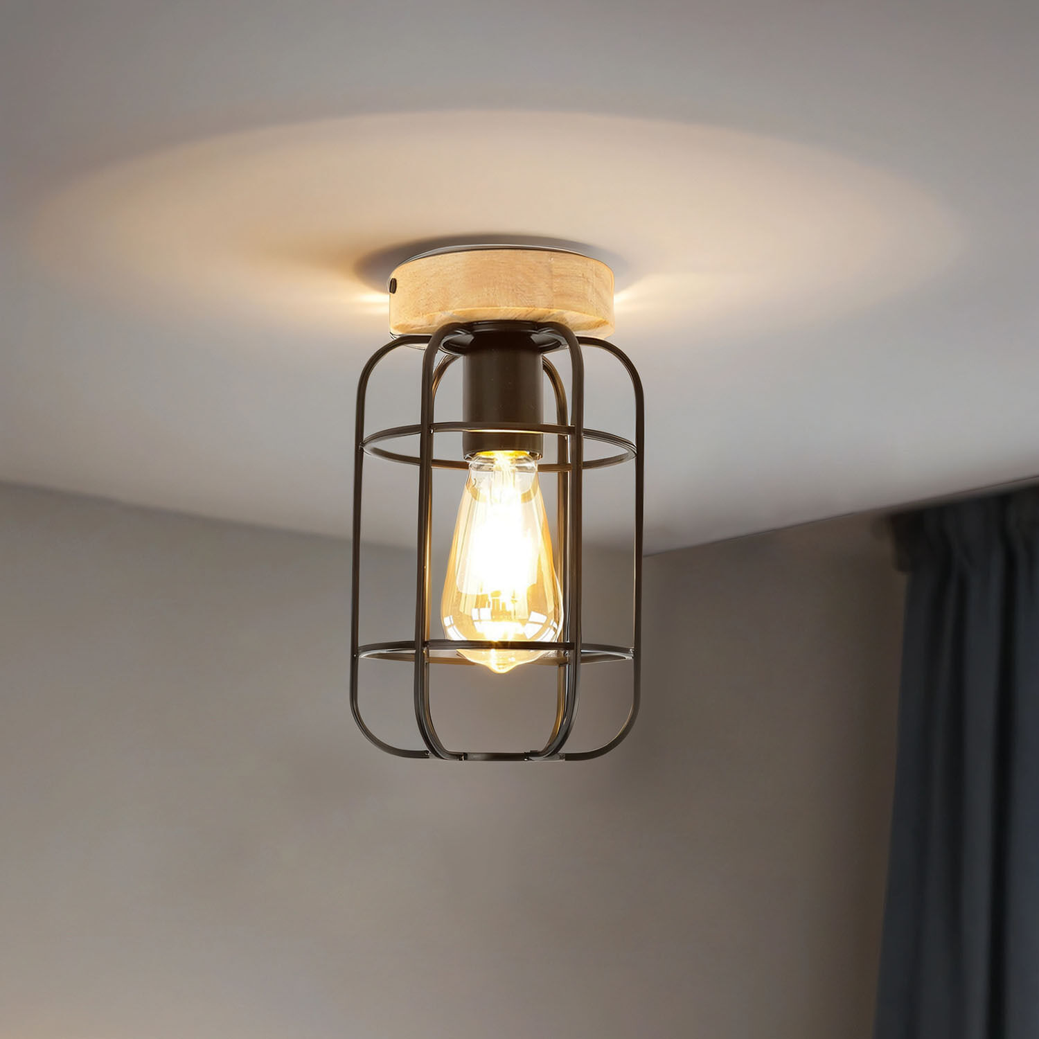 Deckenleuchte Metall Holz E27 Ø 15 cm klein Deckenleuchte, Leuchte