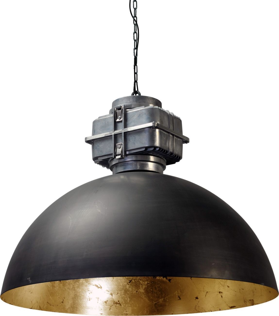Hängelampe XXL Ø80cm Grau Metall Gold Handarbeit