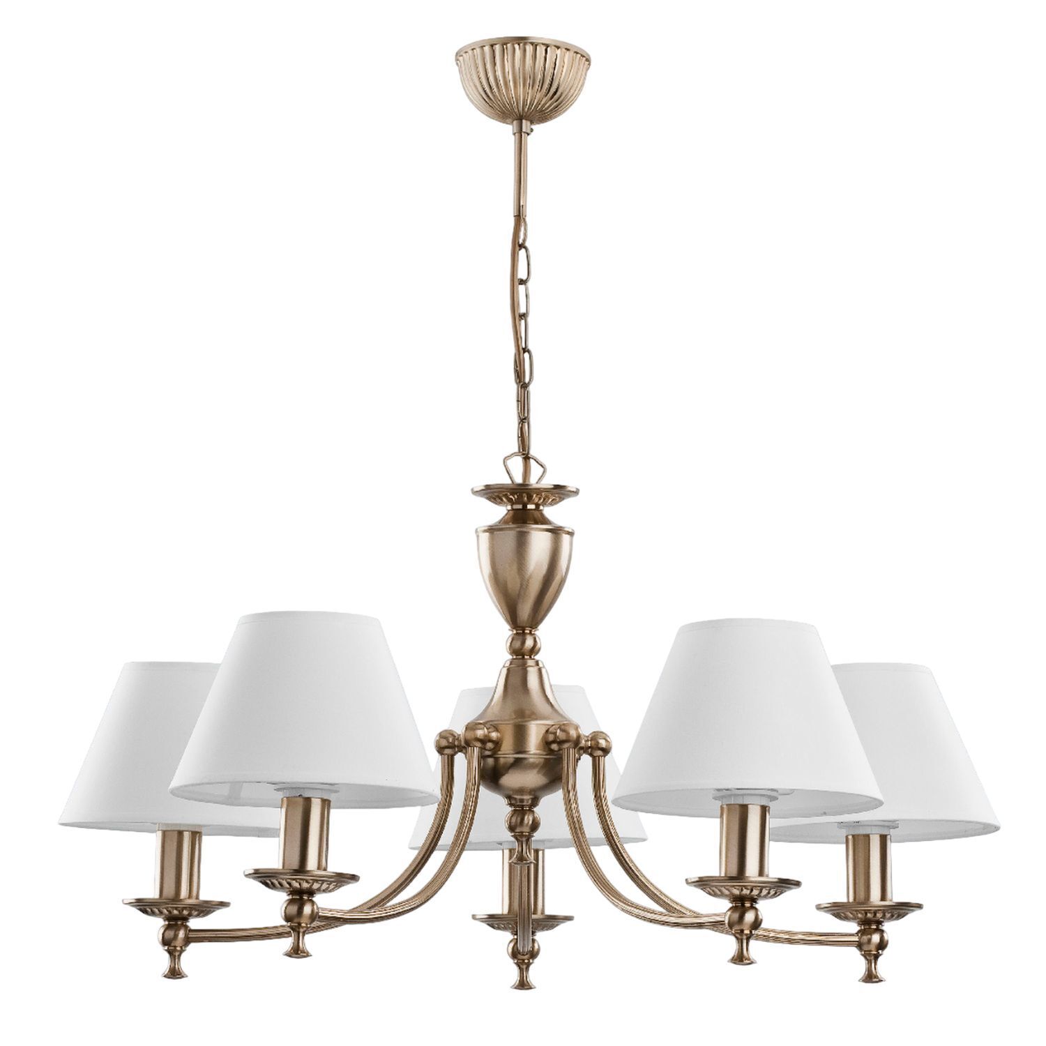 Kronleuchter, Hängelampe, Bronzefarben, Sechs Arme, Weißer Lampenschirm