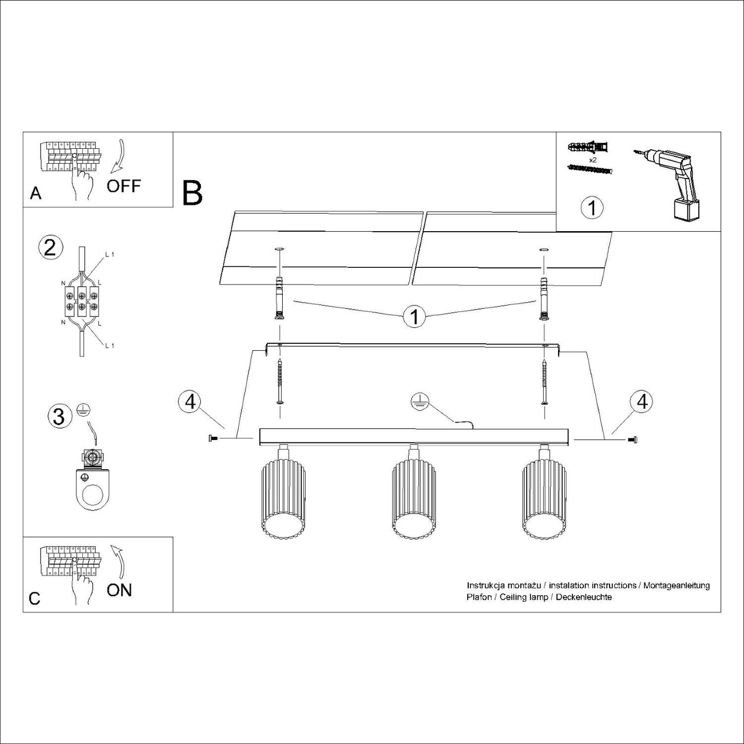 Deckenstrahler 3-flammig GU10 B: 45 cm Grün aus Aluminium