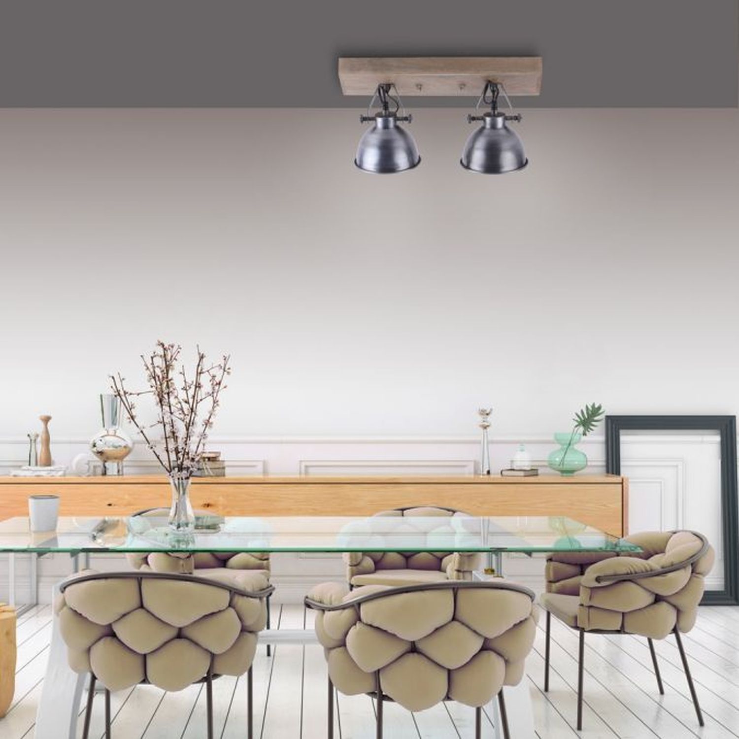 Flexibler Deckenspot Holz Metall E14 44,5 cm Industrial Speisesaal, Esstisch, Mobiliar, Tabelle, Innenarchitektur